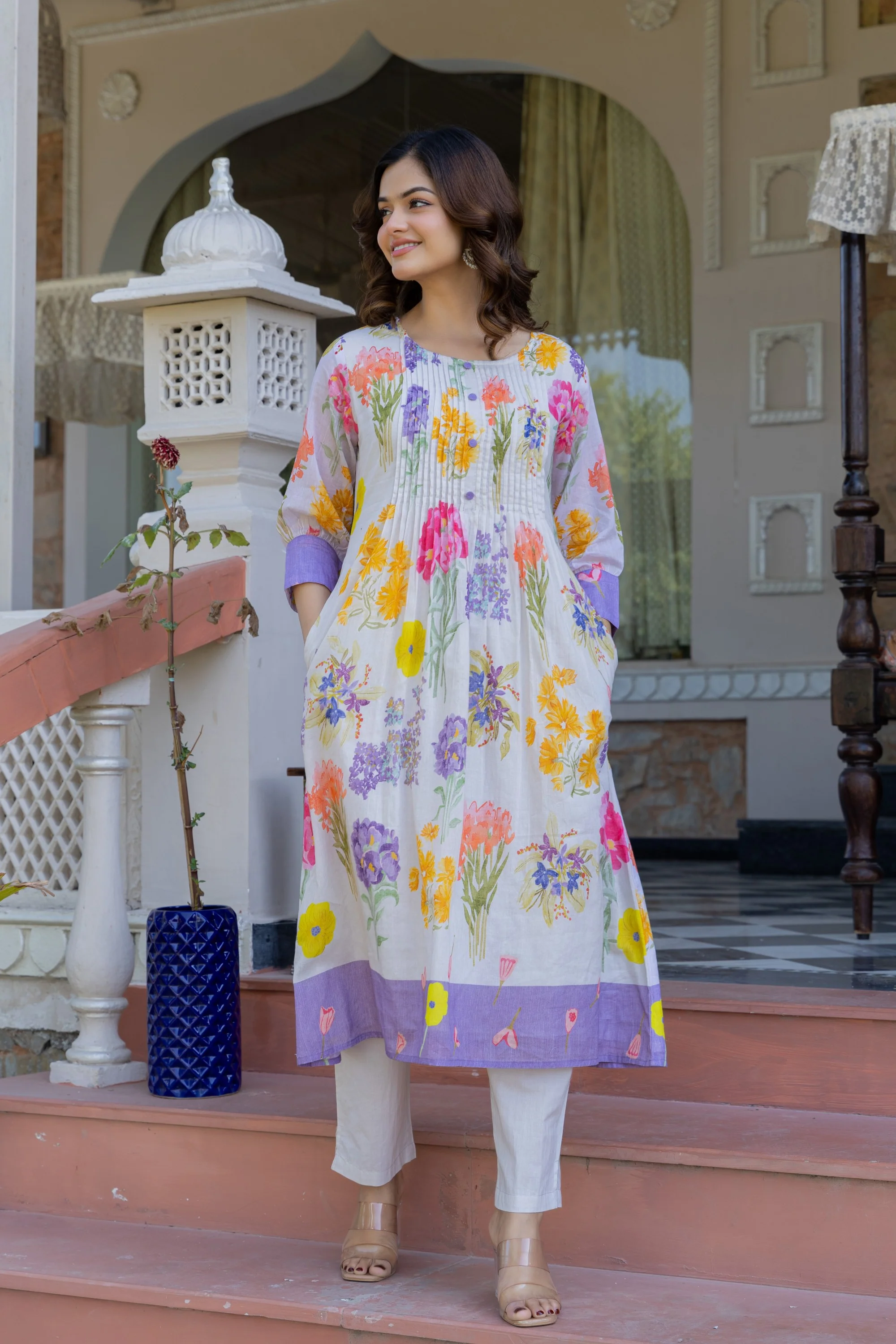Hemal orchid Floral Cotton Kurta Pant Set - Image 4