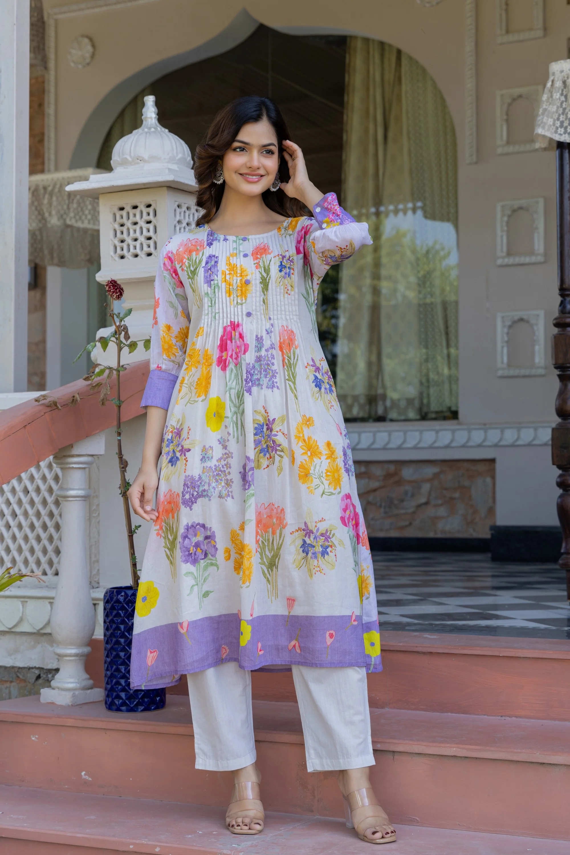 Hemal orchid Floral Cotton Kurta Pant Set - Image 5