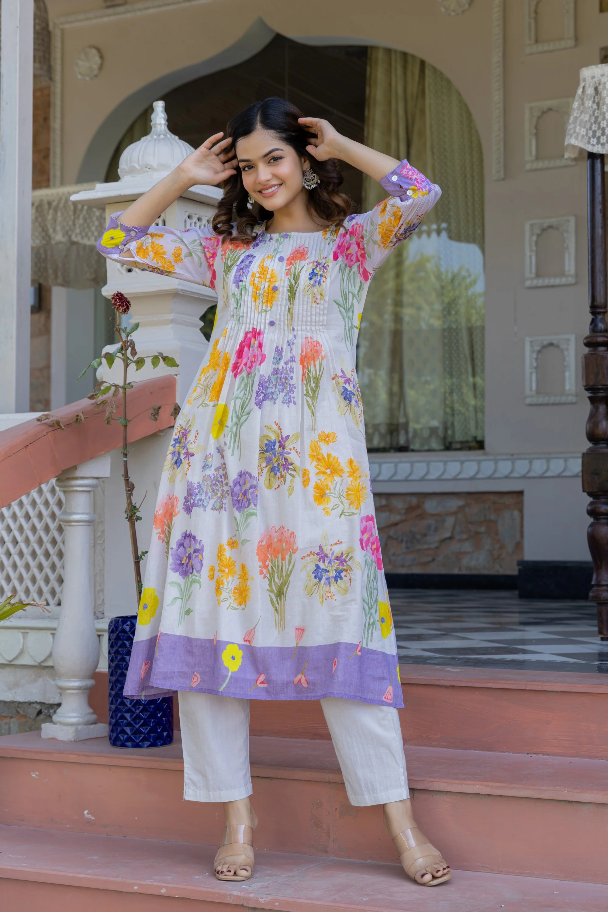 Hemal orchid Floral Cotton Kurta Pant Set - Image 6