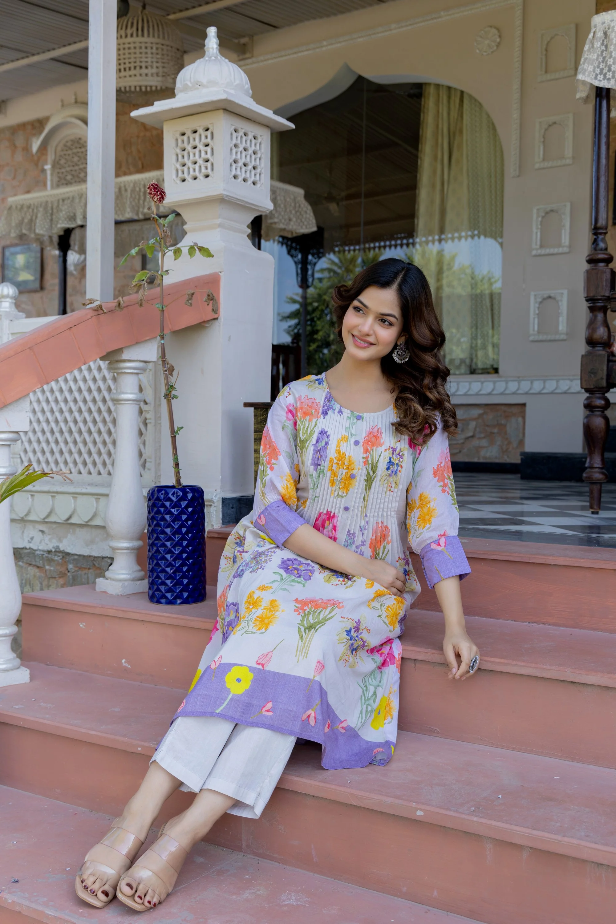 Hemal orchid Floral Cotton Kurta Pant Set - Image 7
