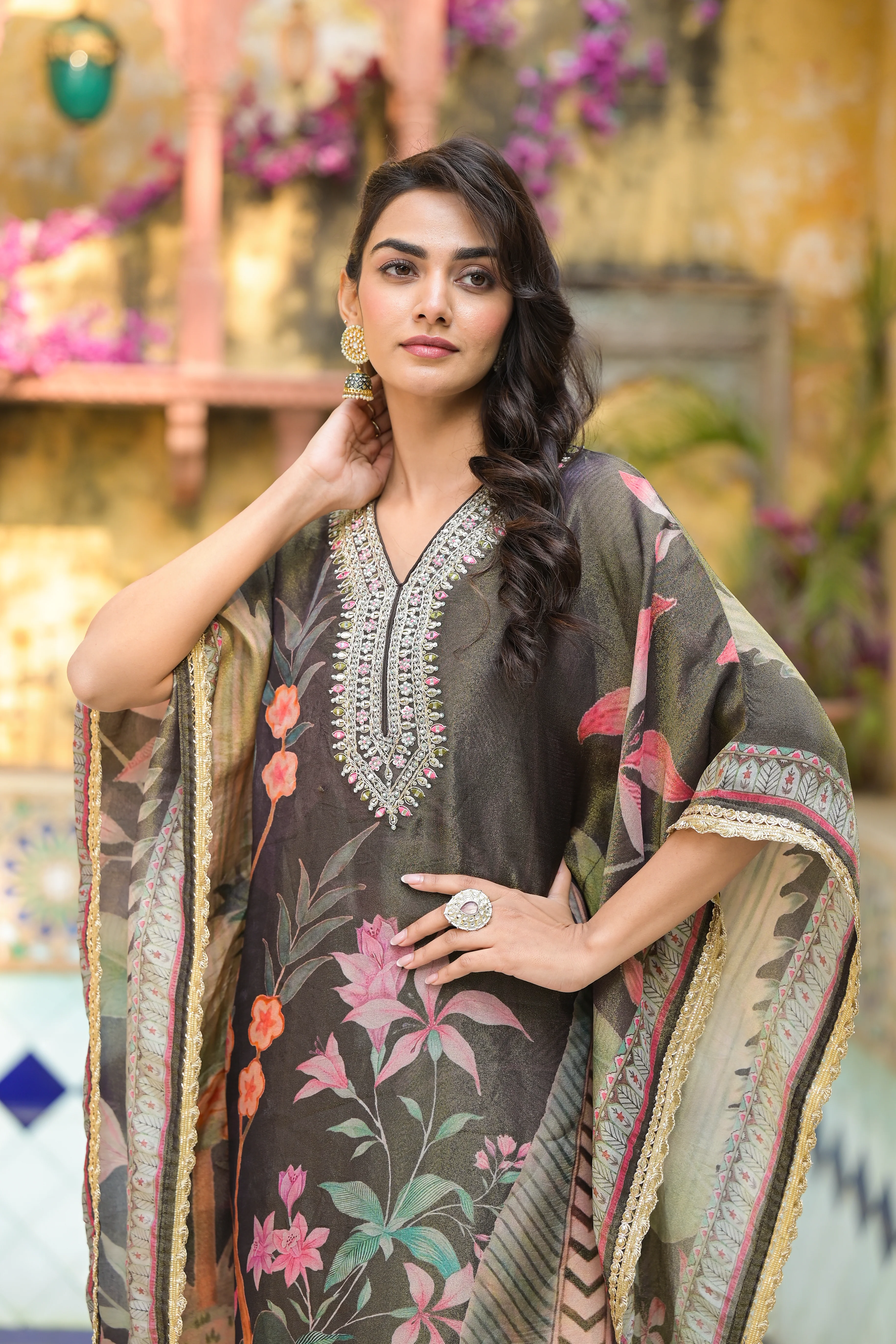 Pavitra Hemlock Shimmer Kaftan pant set - Image 2