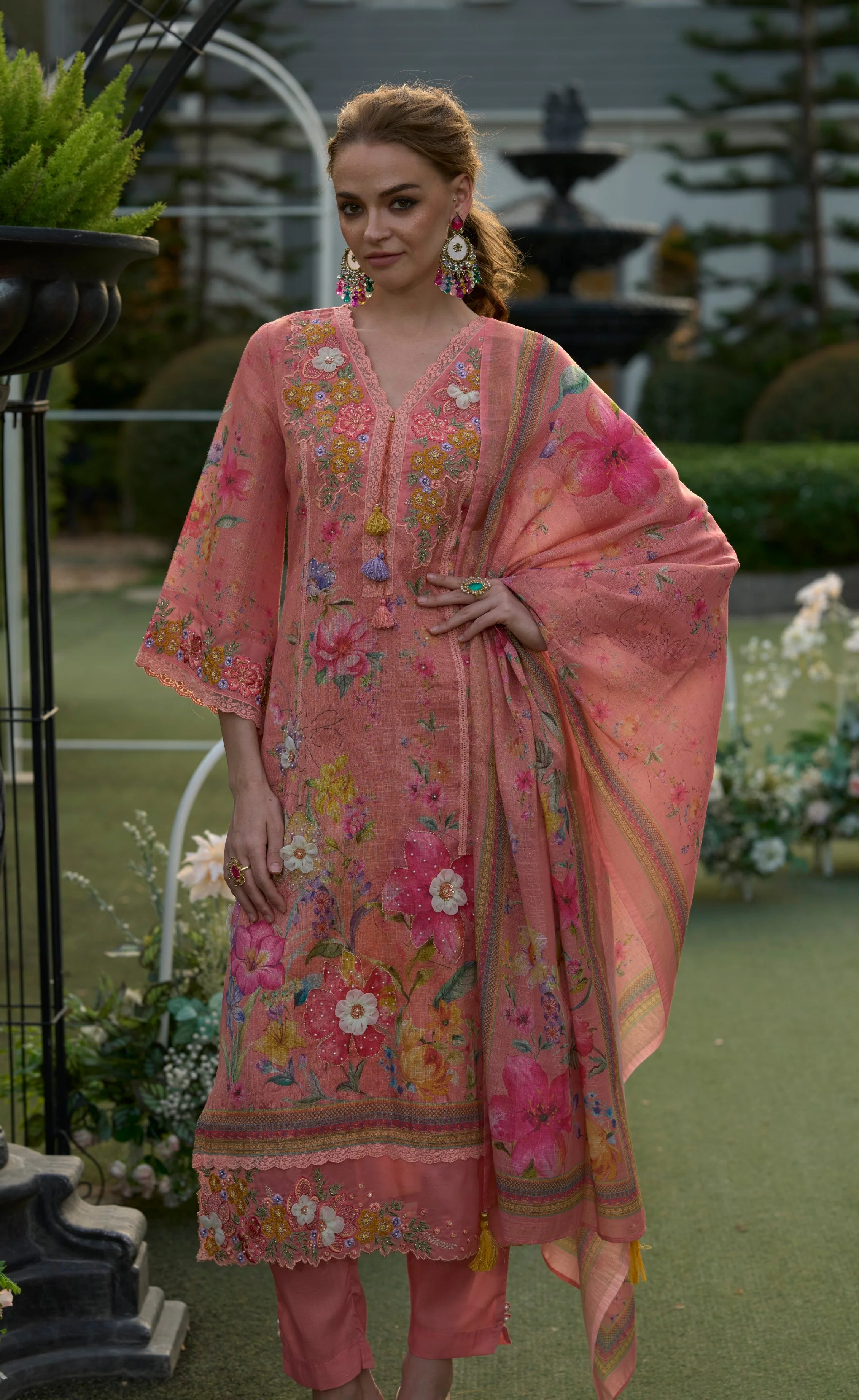 Mariam Salmon embroidery Lawn Suit Set - Image 2