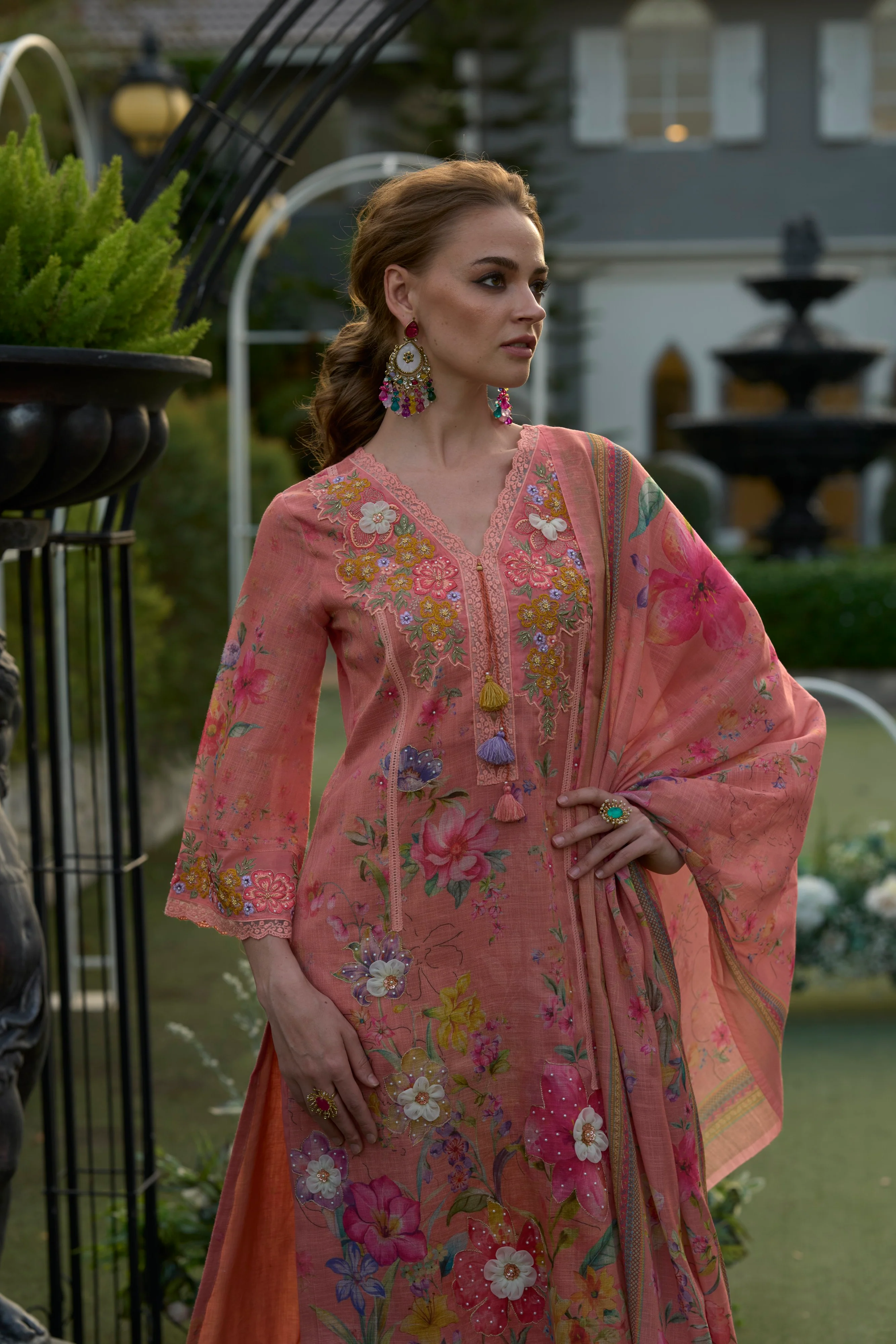 Mariam Salmon embroidery Lawn Suit Set - Image 3