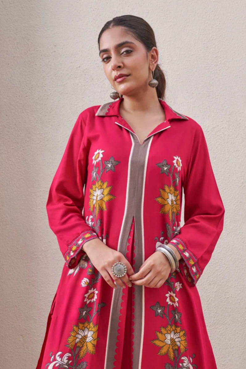 Sonpal rose printed Cotton Kurta Pant set - Image 2