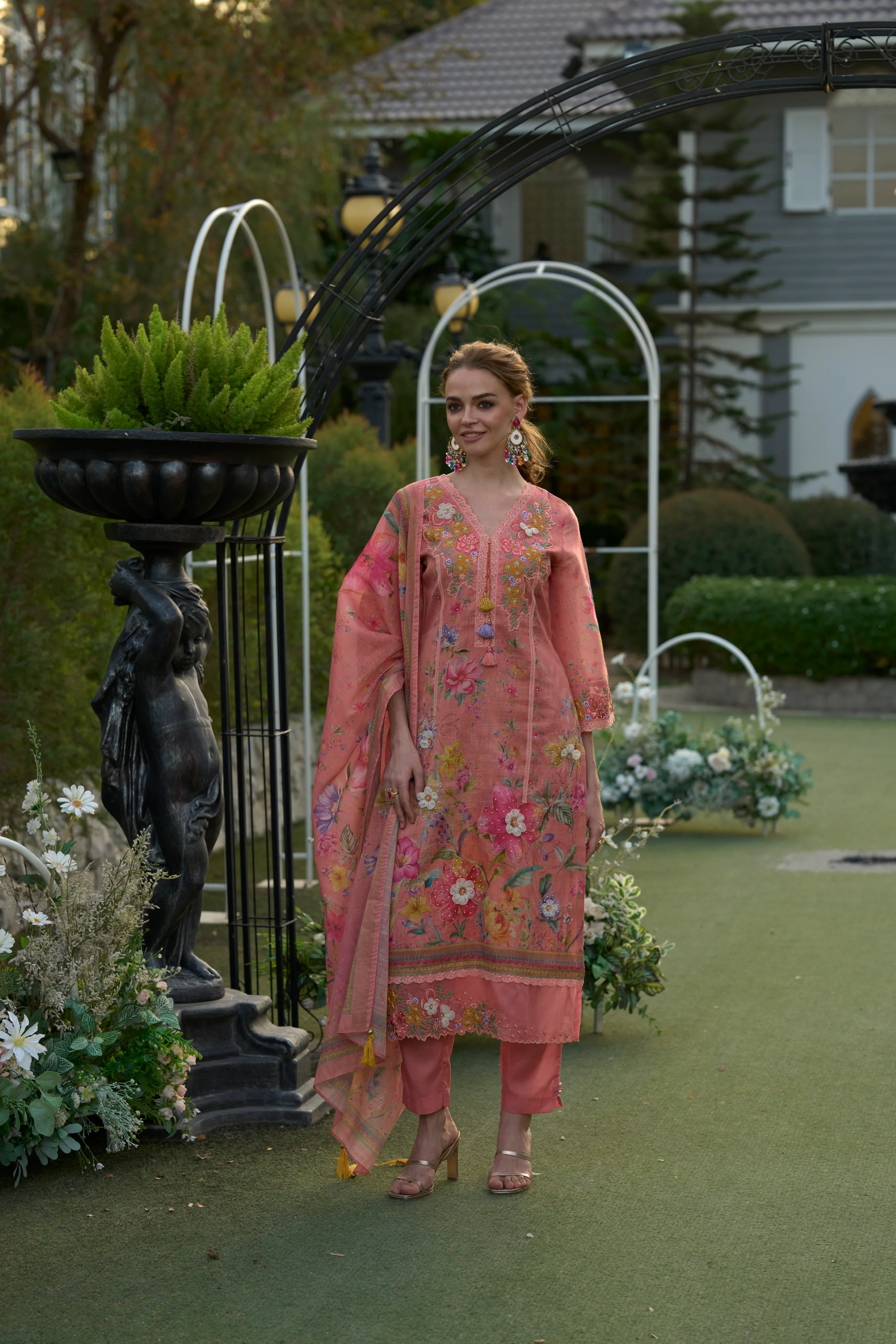Mariam Salmon embroidery Lawn Suit Set - Image 5