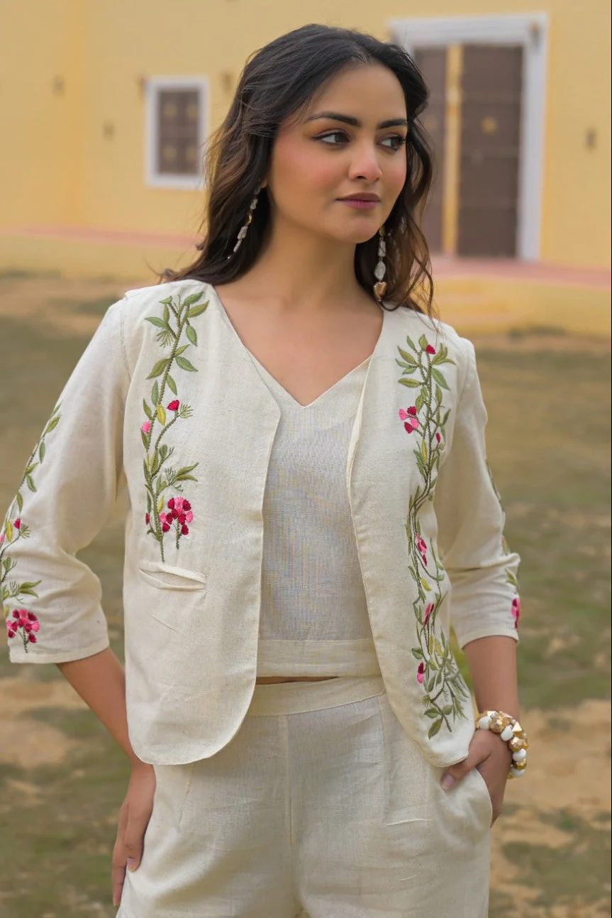 Mayri Pearl embroidery Cotton Jacket Co-ord set - Image 2