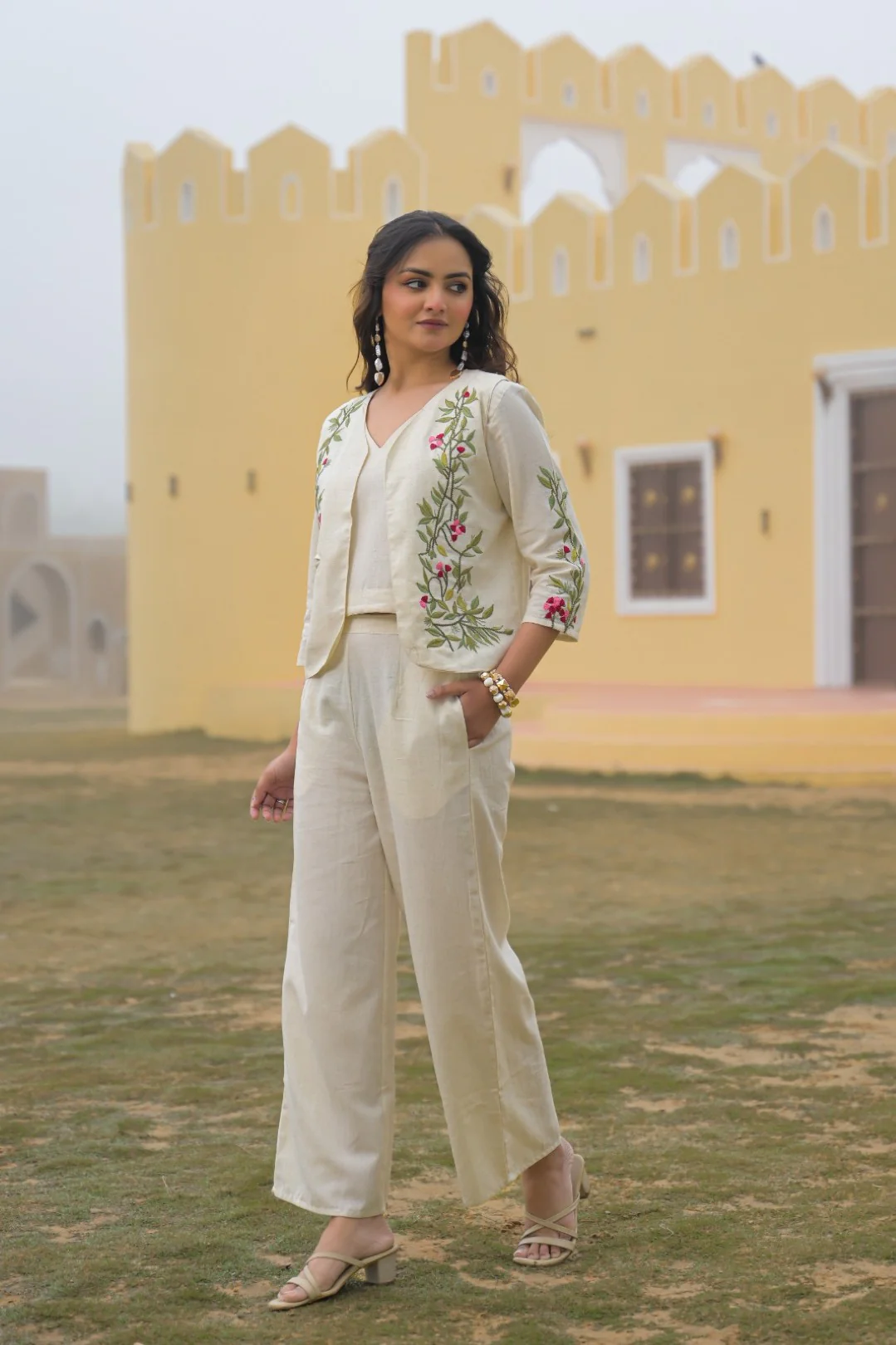 Mayri Pearl embroidery Cotton Jacket Co-ord set - Image 3