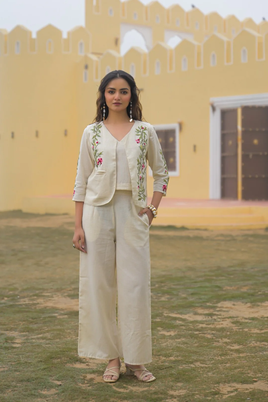Mayri Pearl embroidery Cotton Jacket Co-ord set - Image 4