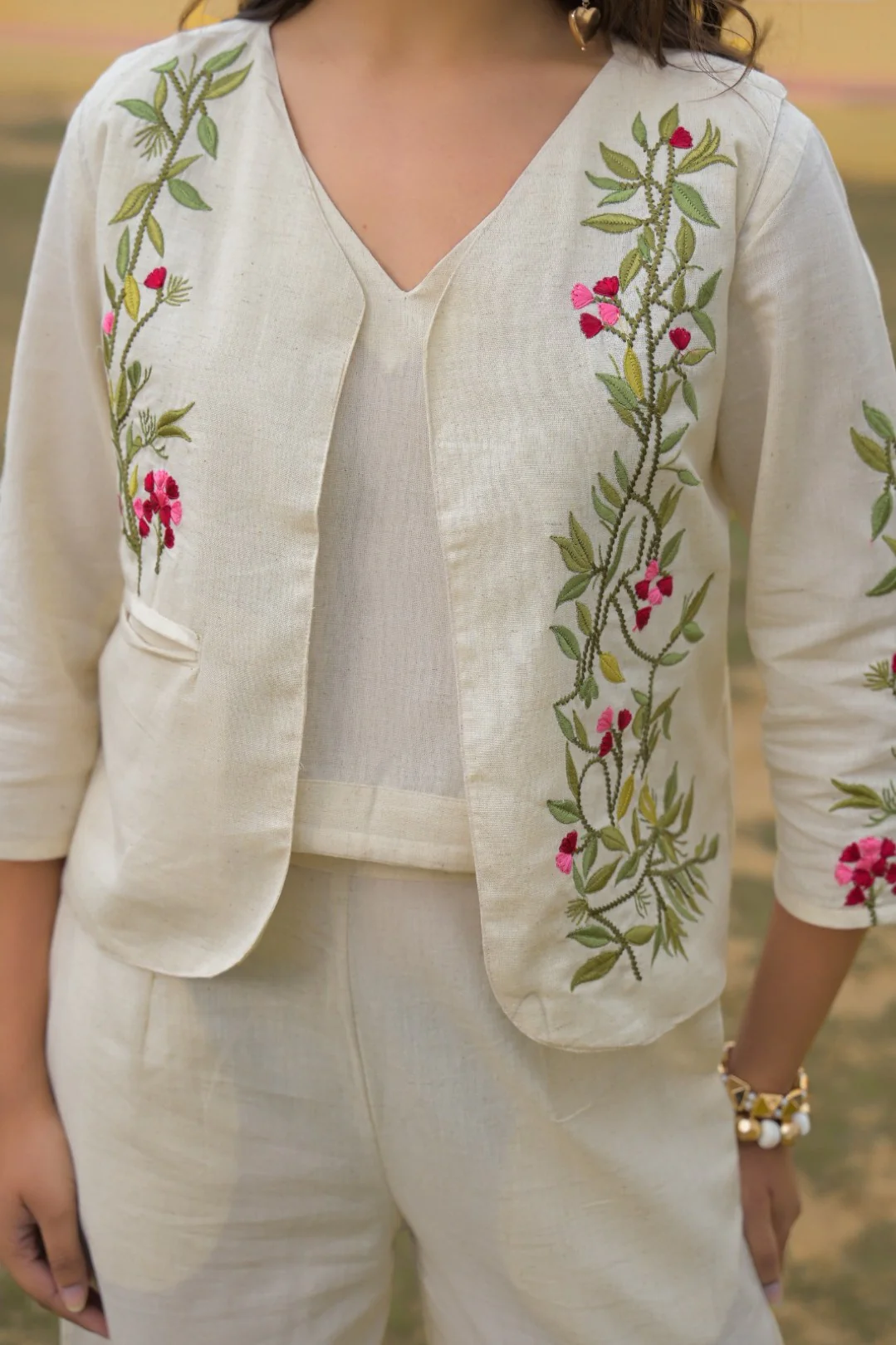 Mayri Pearl embroidery Cotton Jacket Co-ord set - Image 6