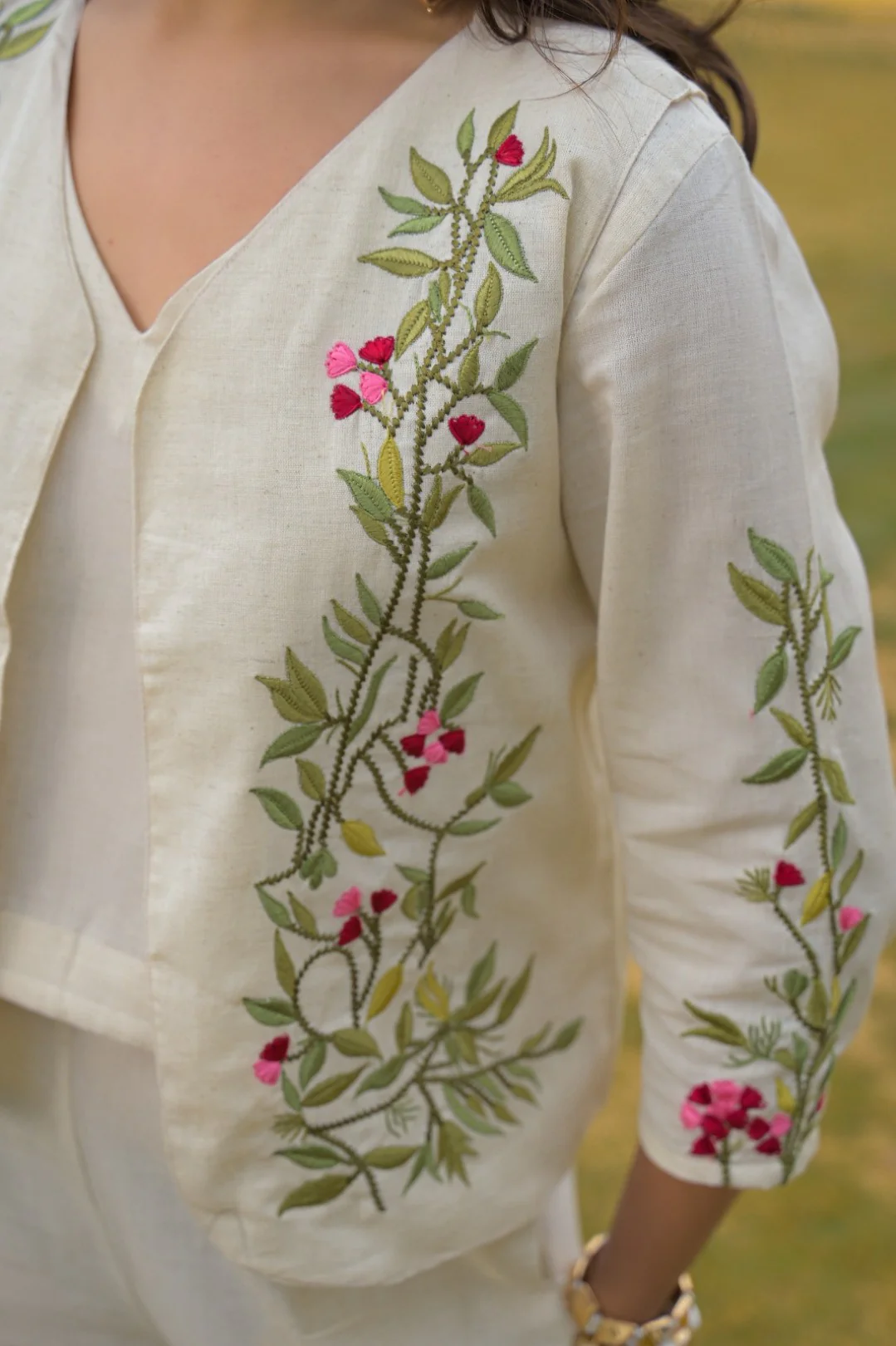 Mayri Pearl embroidery Cotton Jacket Co-ord set - Image 7