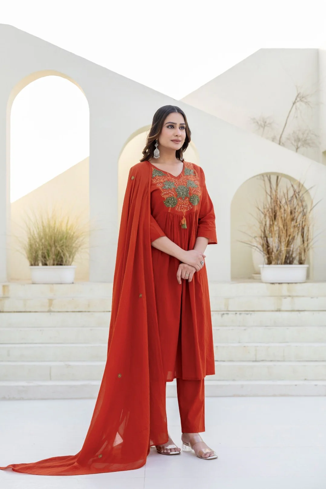 Shruti Rust Embroidered Suit Set - Image 6
