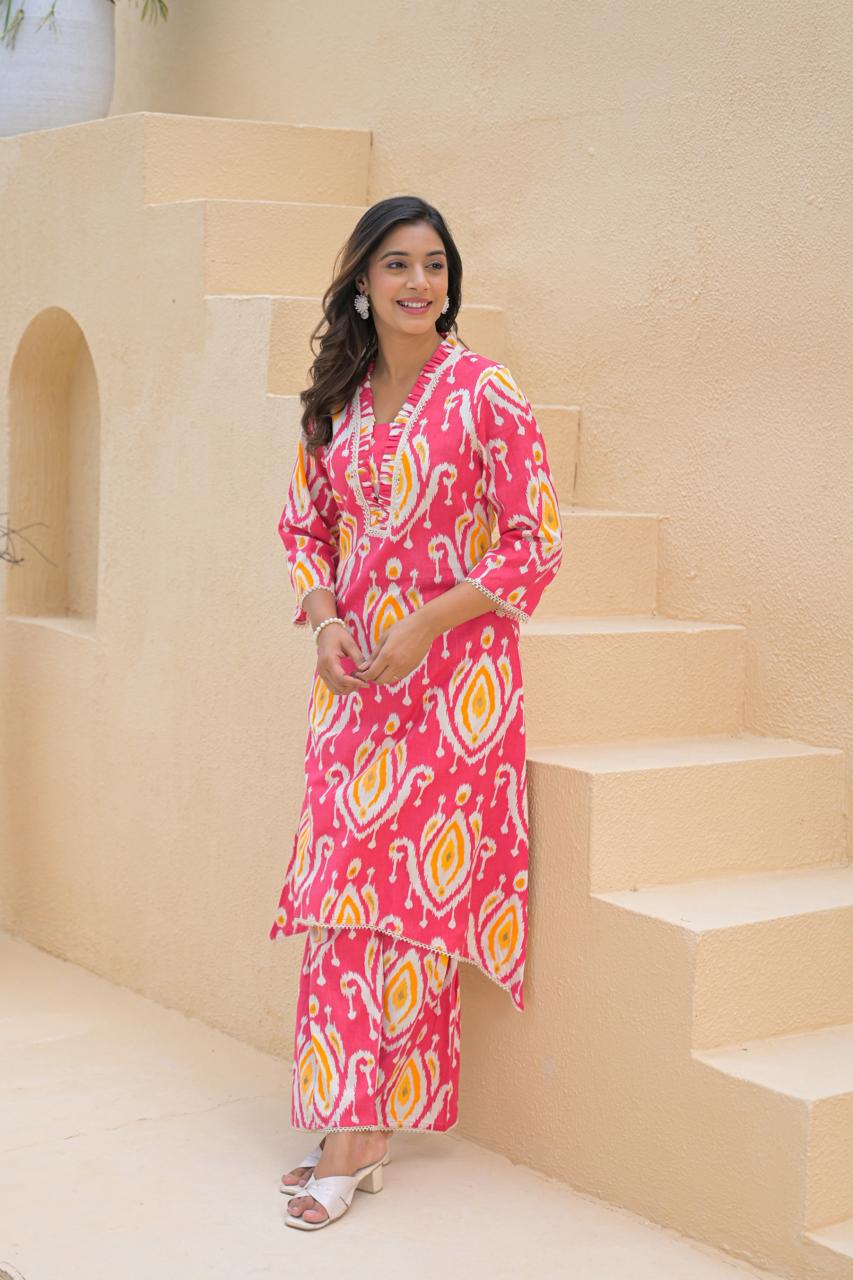 Basuri Rose Ikat Print Kurta Pant Set - Image 5