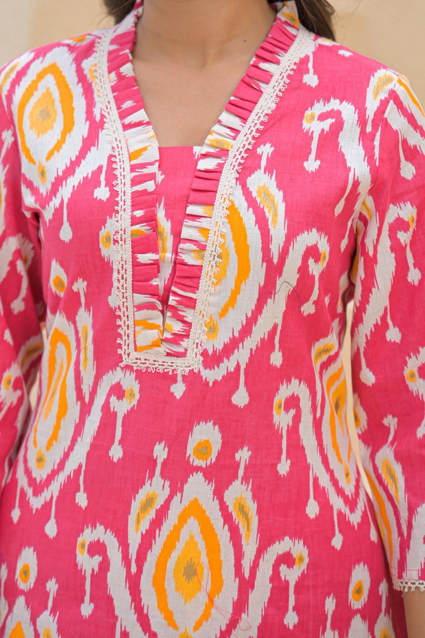 Basuri Rose Ikat Print Kurta Pant Set - Image 6