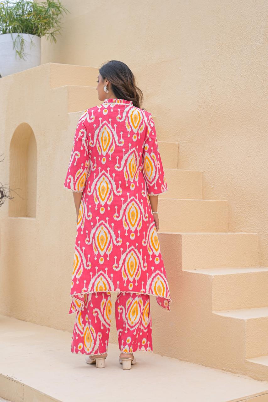 Basuri Rose Ikat Print Kurta Pant Set - Image 7