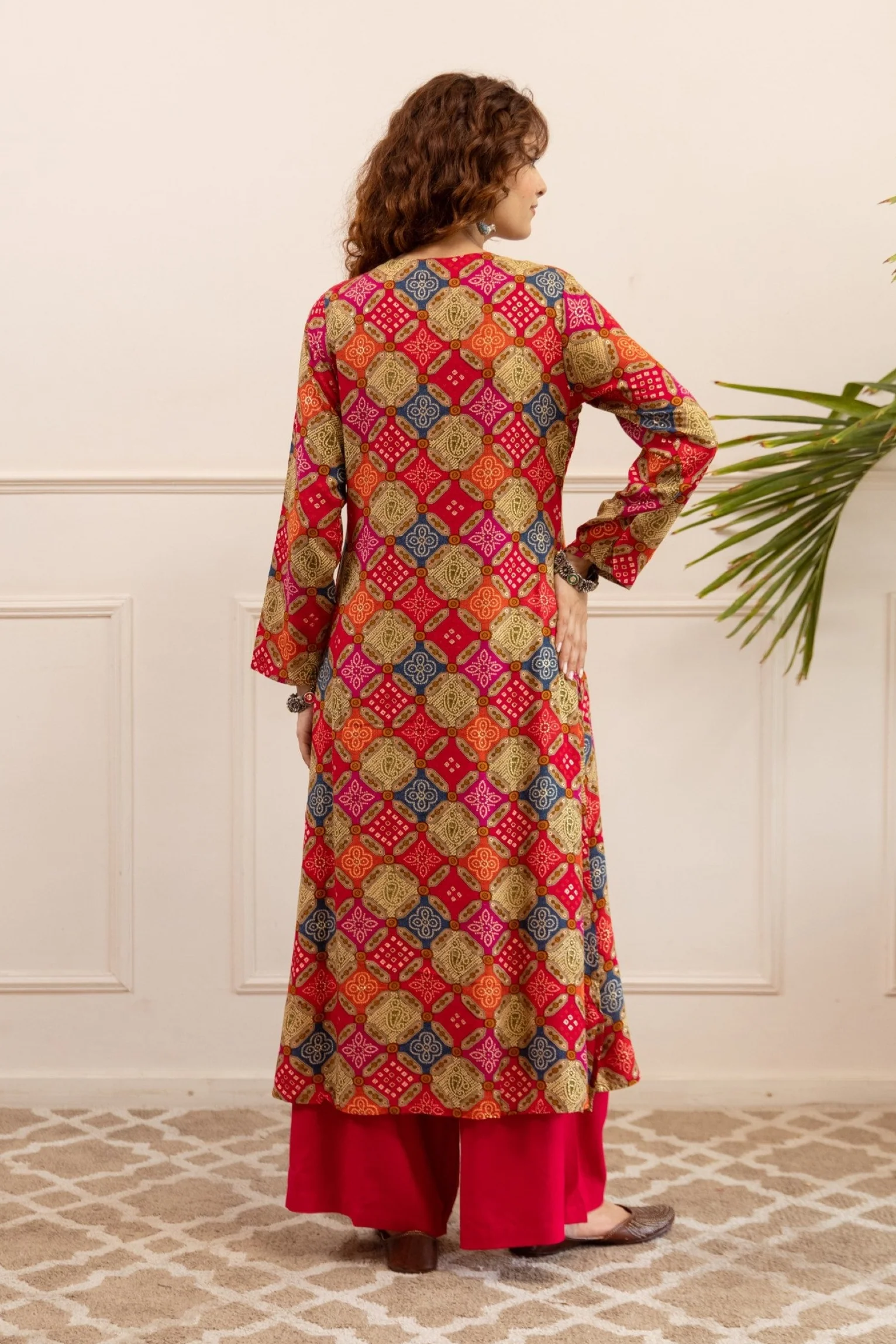 Kabool Carmine printed Kurta pant set - Image 3