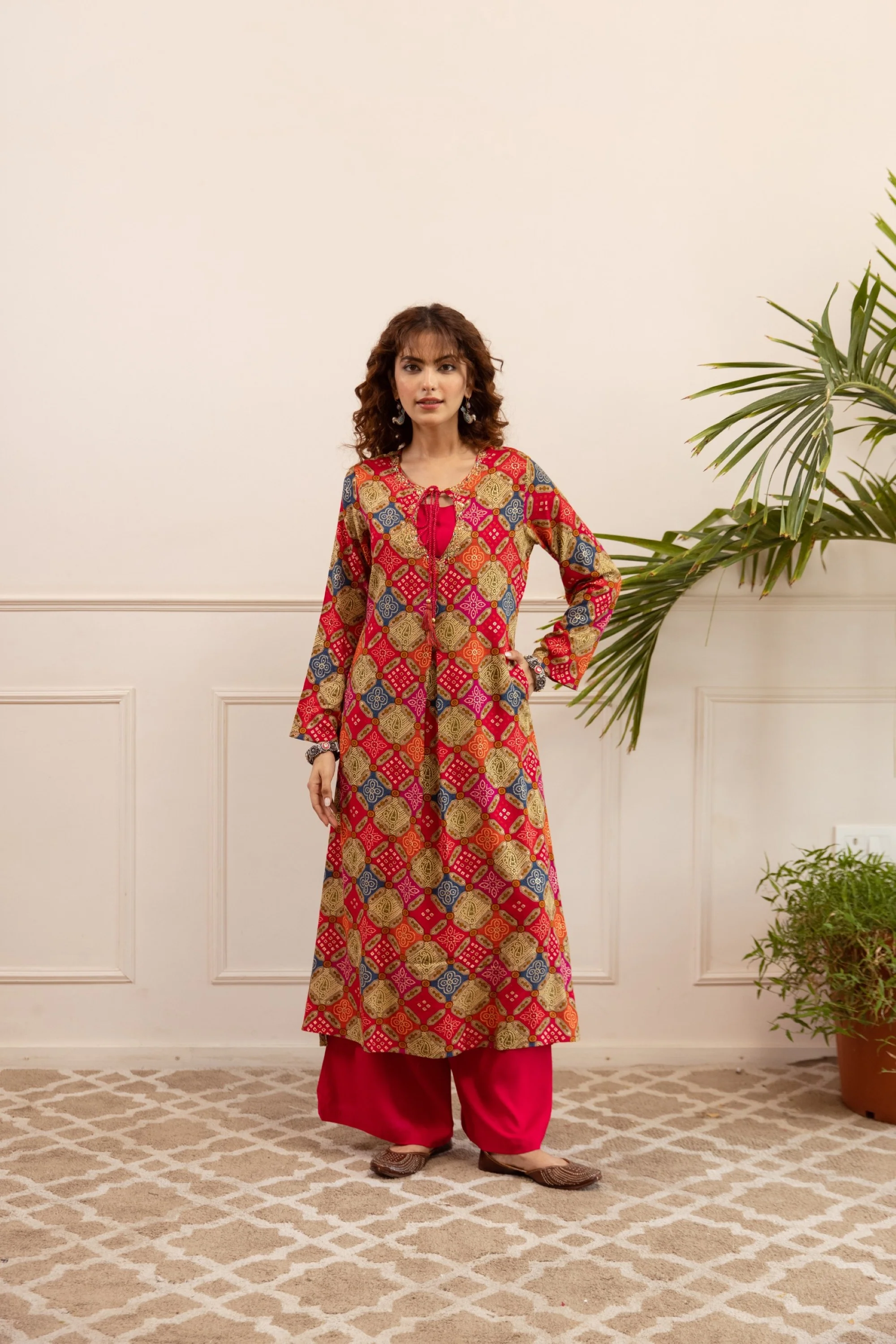 Kabool Carmine printed Kurta pant set - Image 6