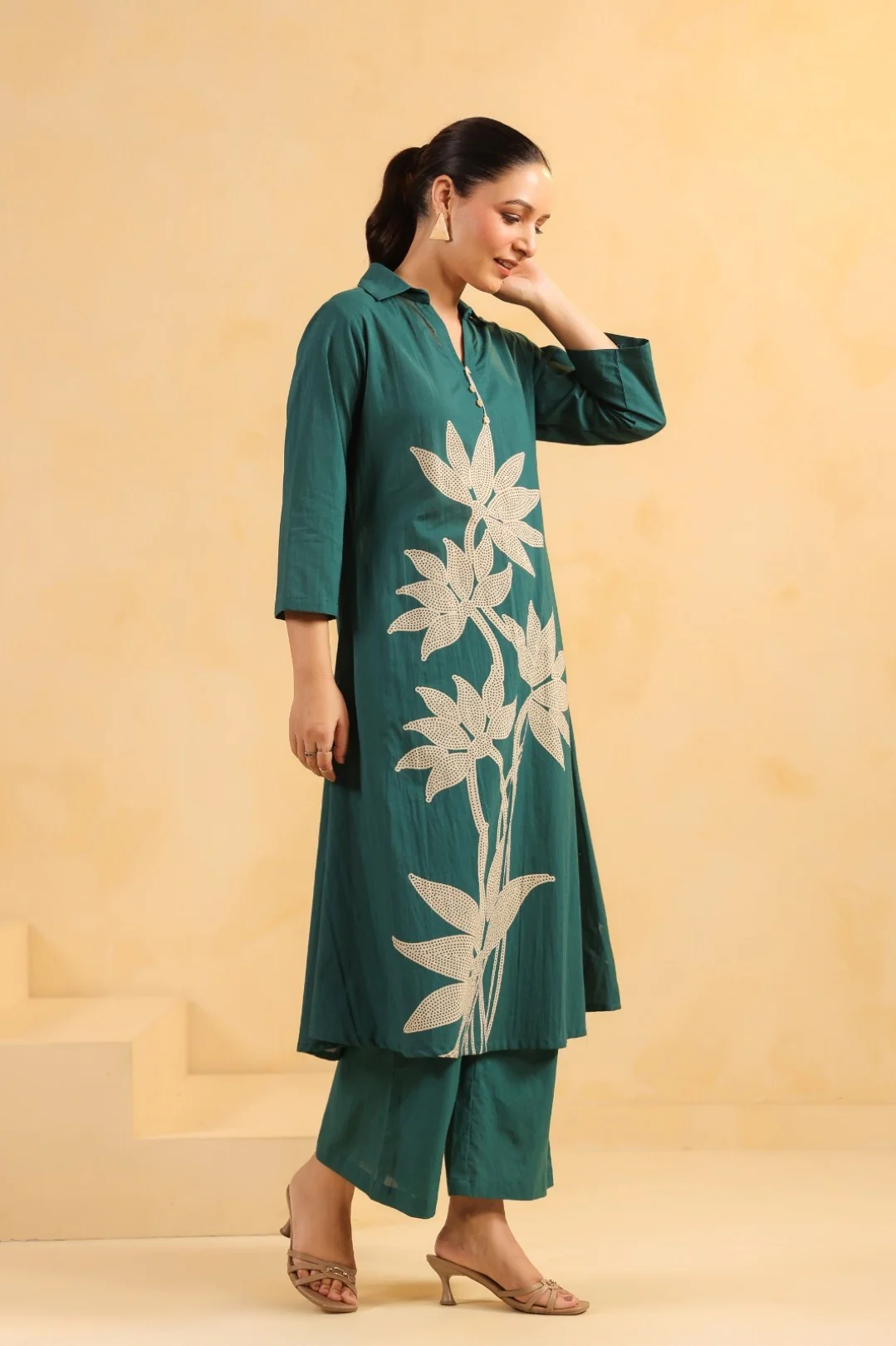 Sargi Teal Printed Cotton Kurta Pant Set - Image 6