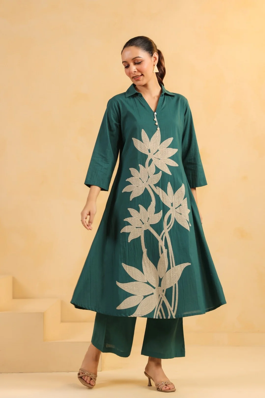 Sargi Teal Printed Cotton Kurta Pant Set - Image 7