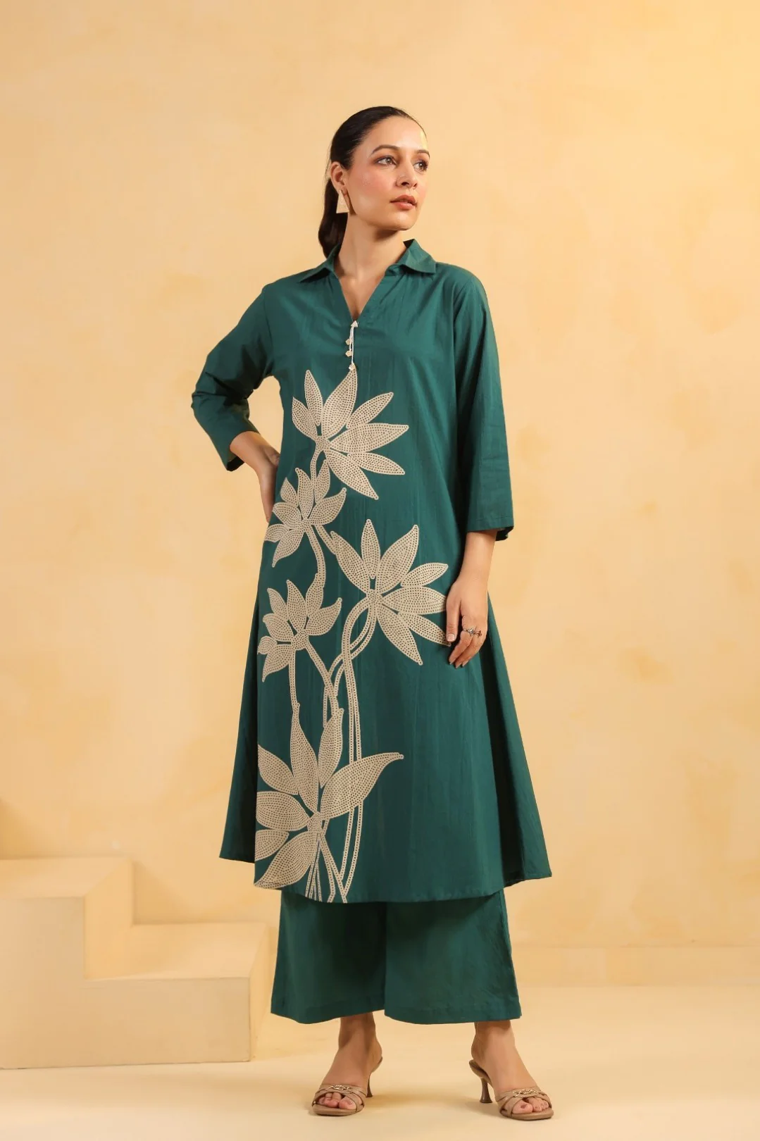 Sargi Teal Printed Cotton Kurta Pant Set - Image 8