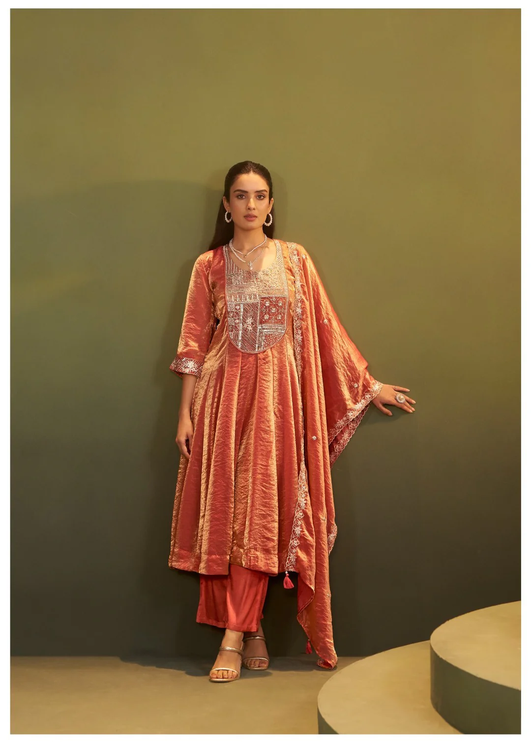 Jagriti Apricot Full Work Suit Set - Image 5