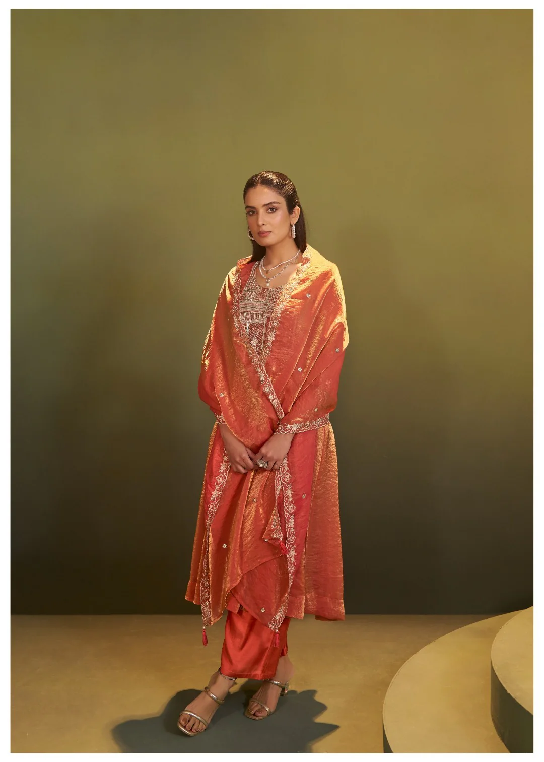 Jagriti Apricot Full Work Suit Set - Image 6
