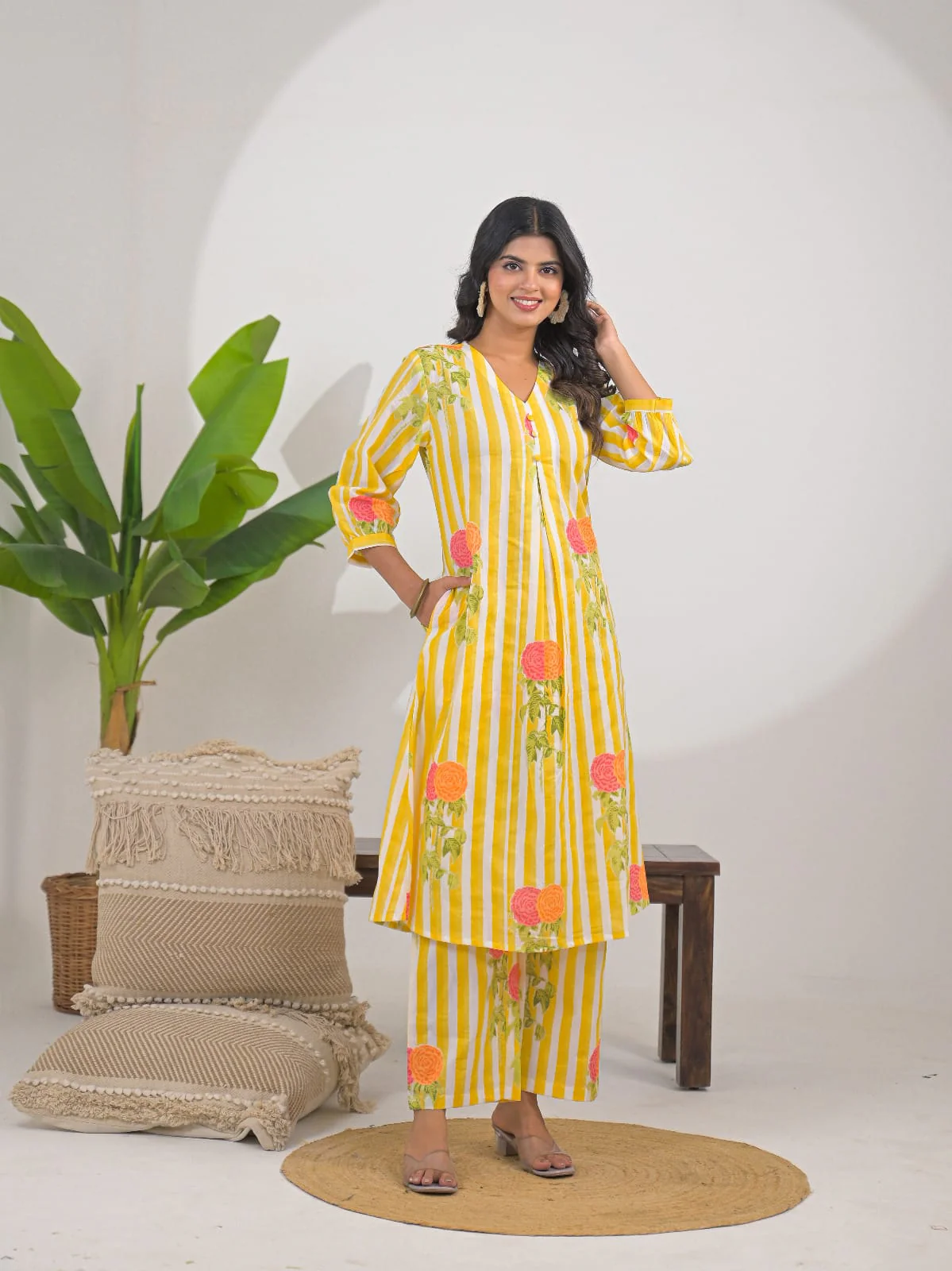 Hardik Dandelion Printed Cotton Kurta Pant Set - Image 5