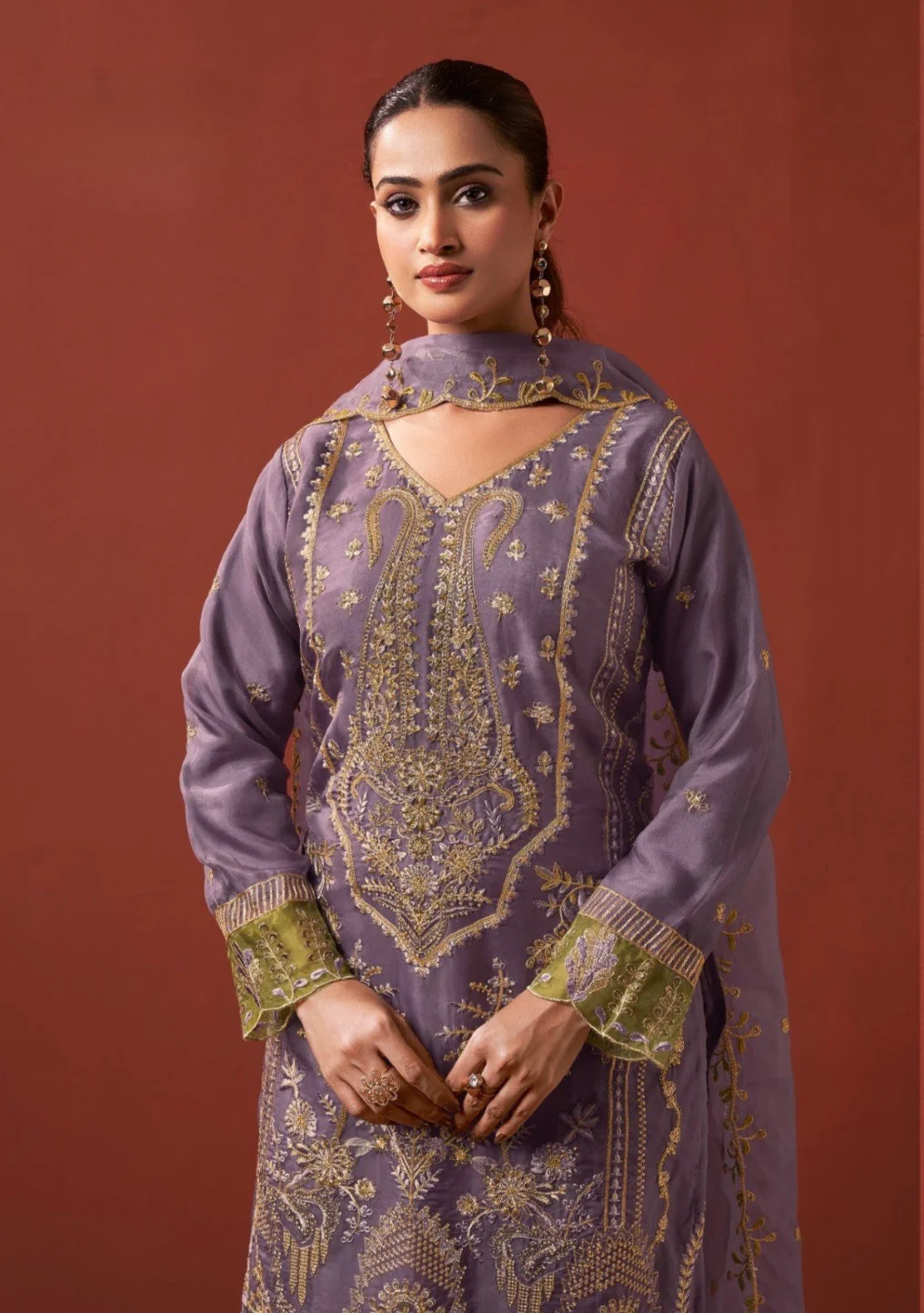 Shamsad orchid Full Work lawn suit set - Image 2