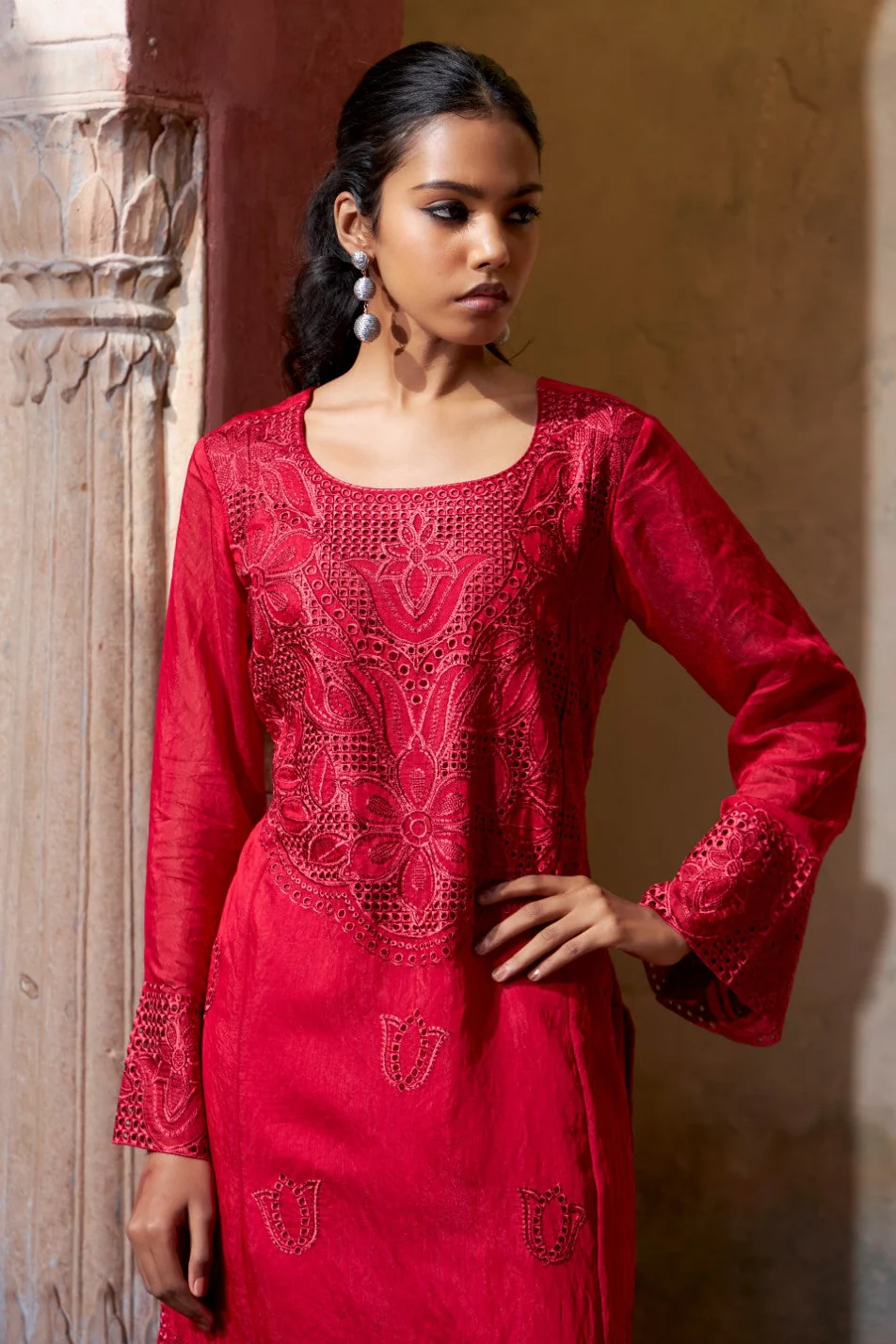 Mihika scarlet full work lawn suit - Image 2