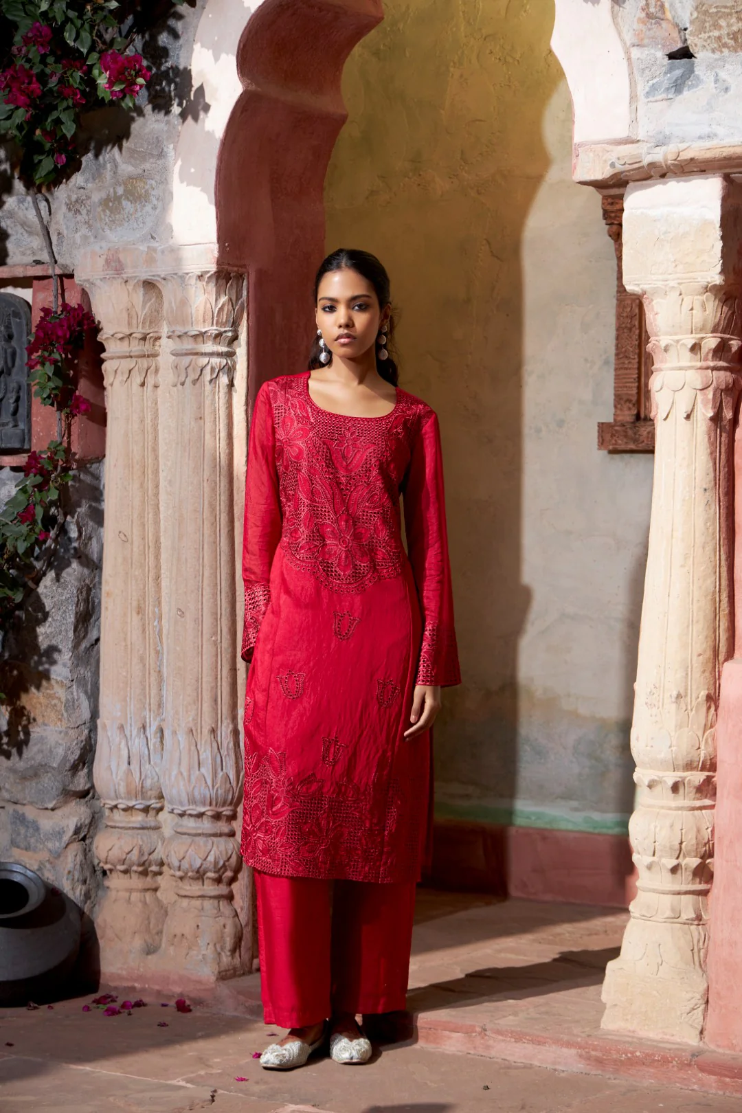Mihika scarlet full work lawn suit - Image 3