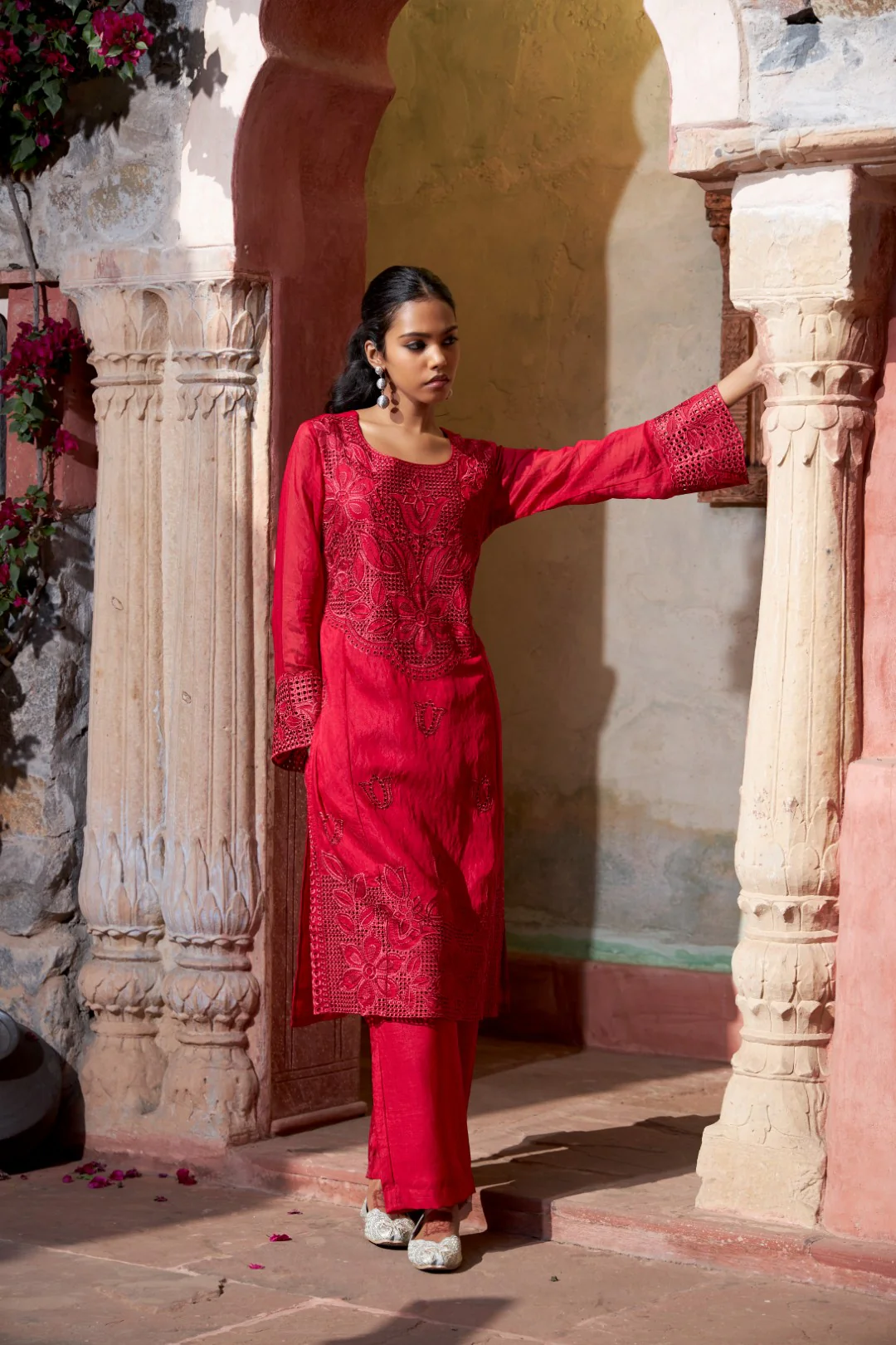 Mihika scarlet full work lawn suit - Image 4