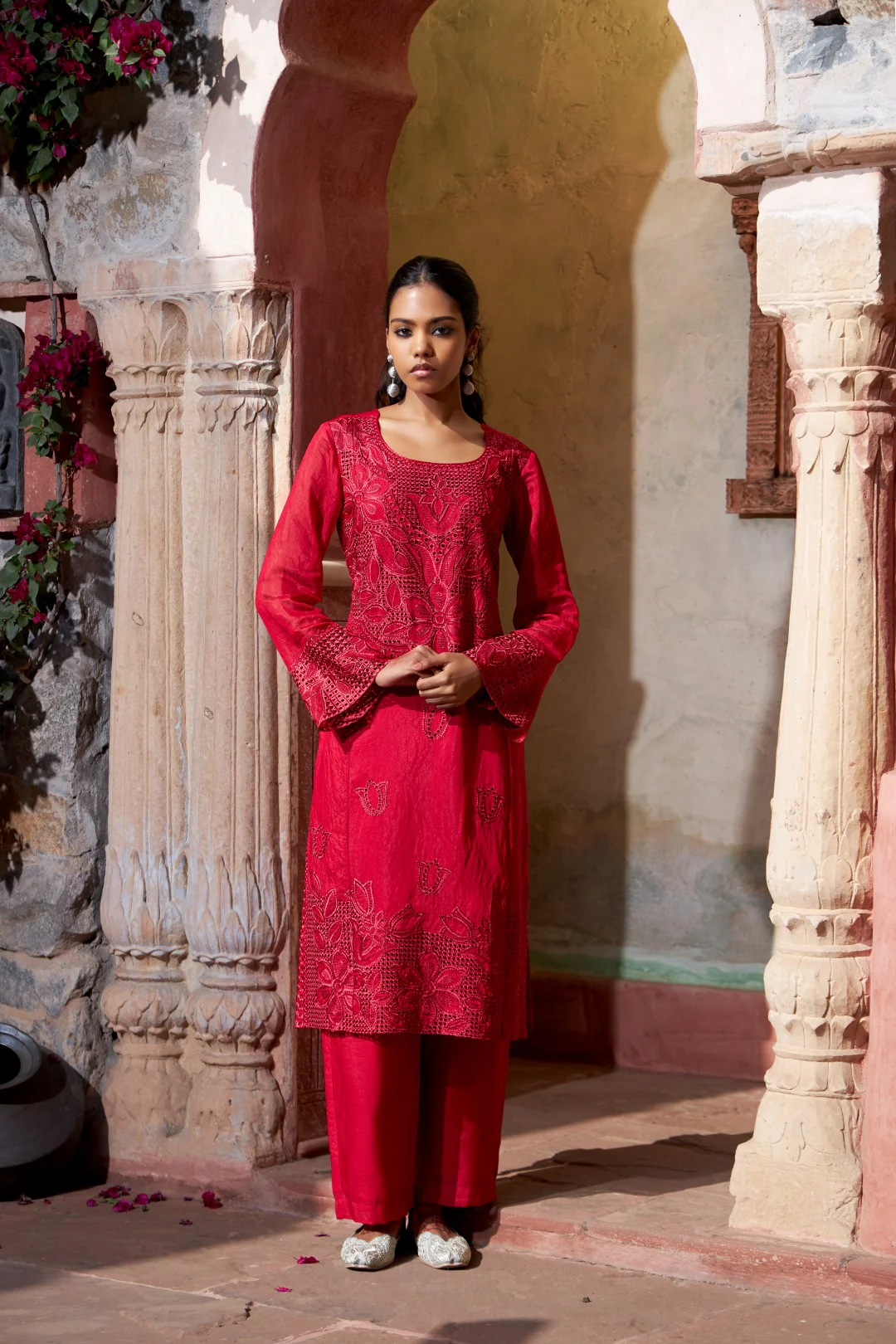 Mihika scarlet full work lawn suit - Image 5