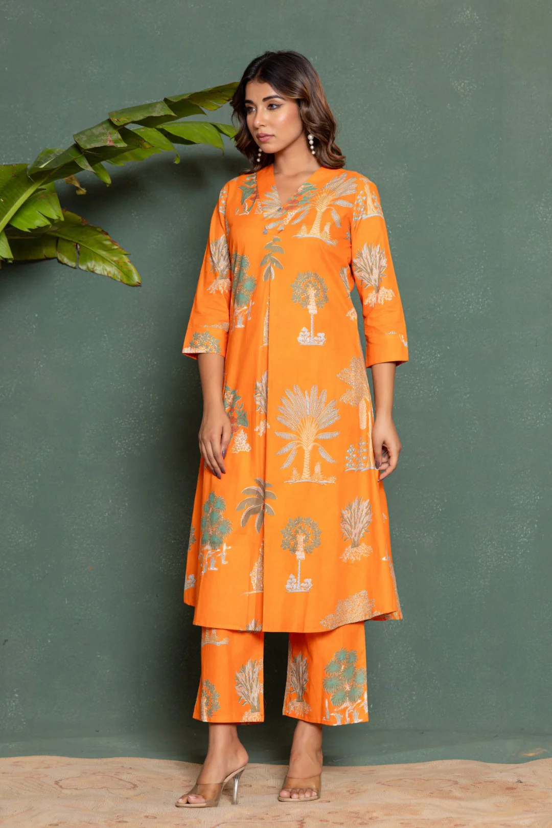 Mika Apricot Printed Kurta Pant Set - Image 6