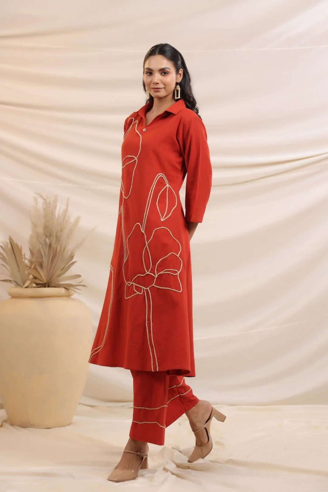 Sargi Crimson Embroidered Kurta Pant Set - Image 8