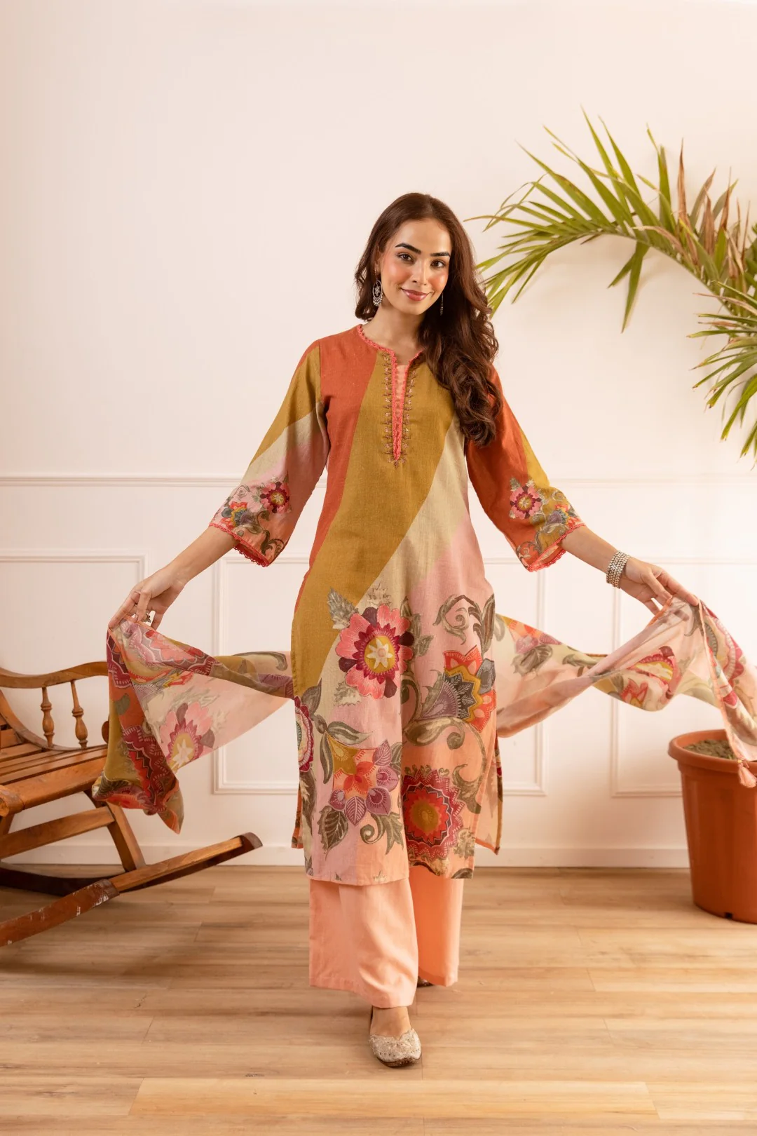 Karen Coral Cotton Suit Set - Image 4