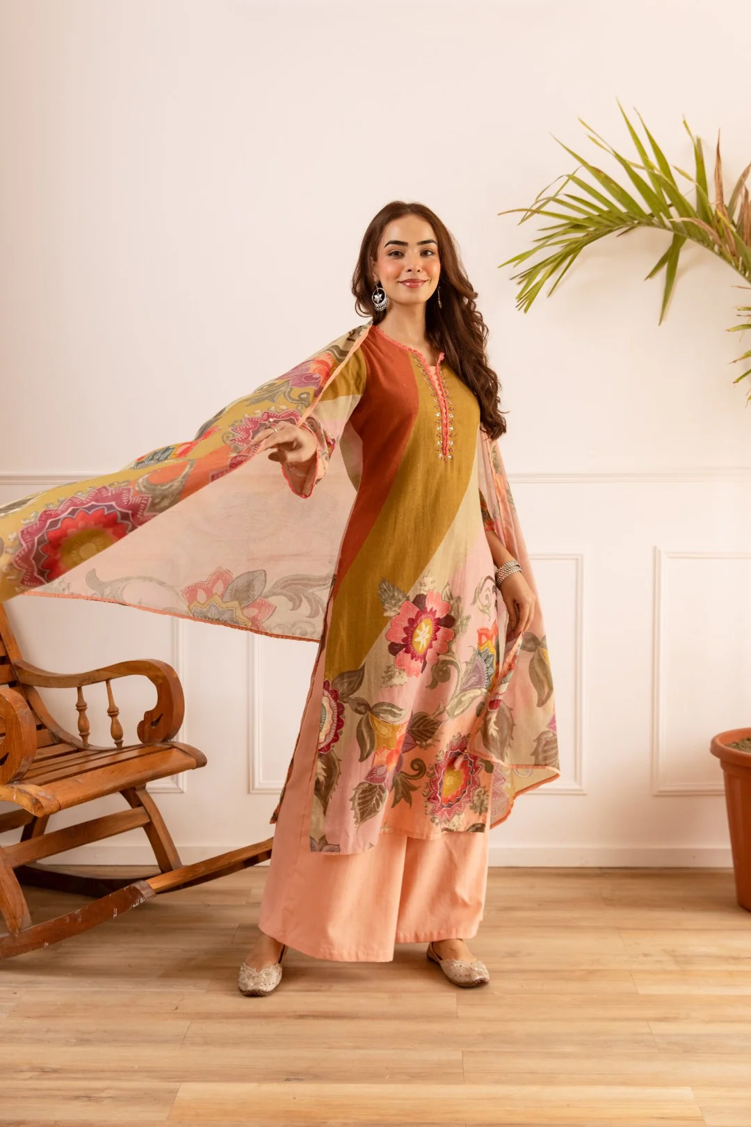 Karen Coral Cotton Suit Set - Image 6