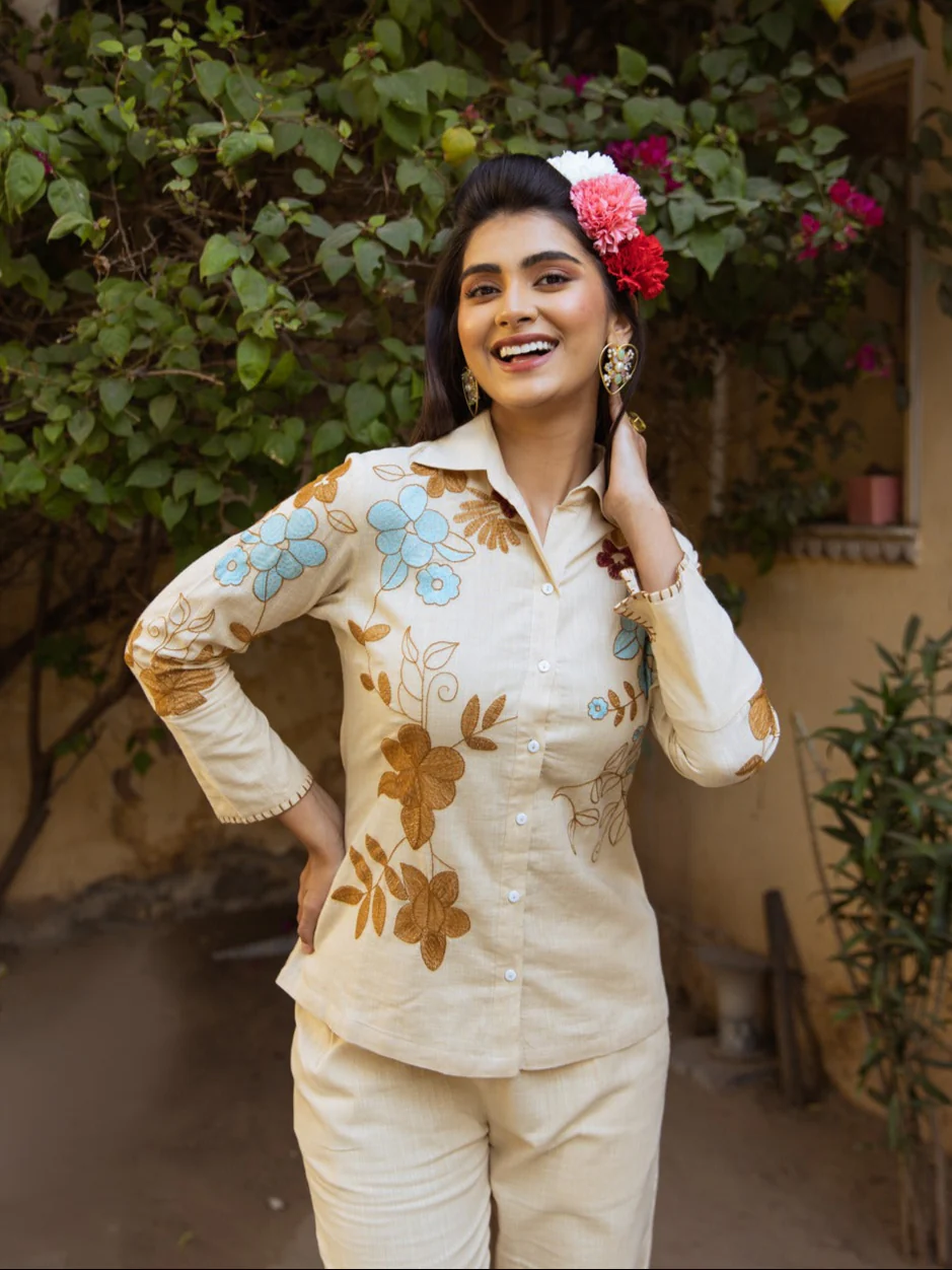 Viva tan Embroidery Cotton Co-ord Set - Image 2
