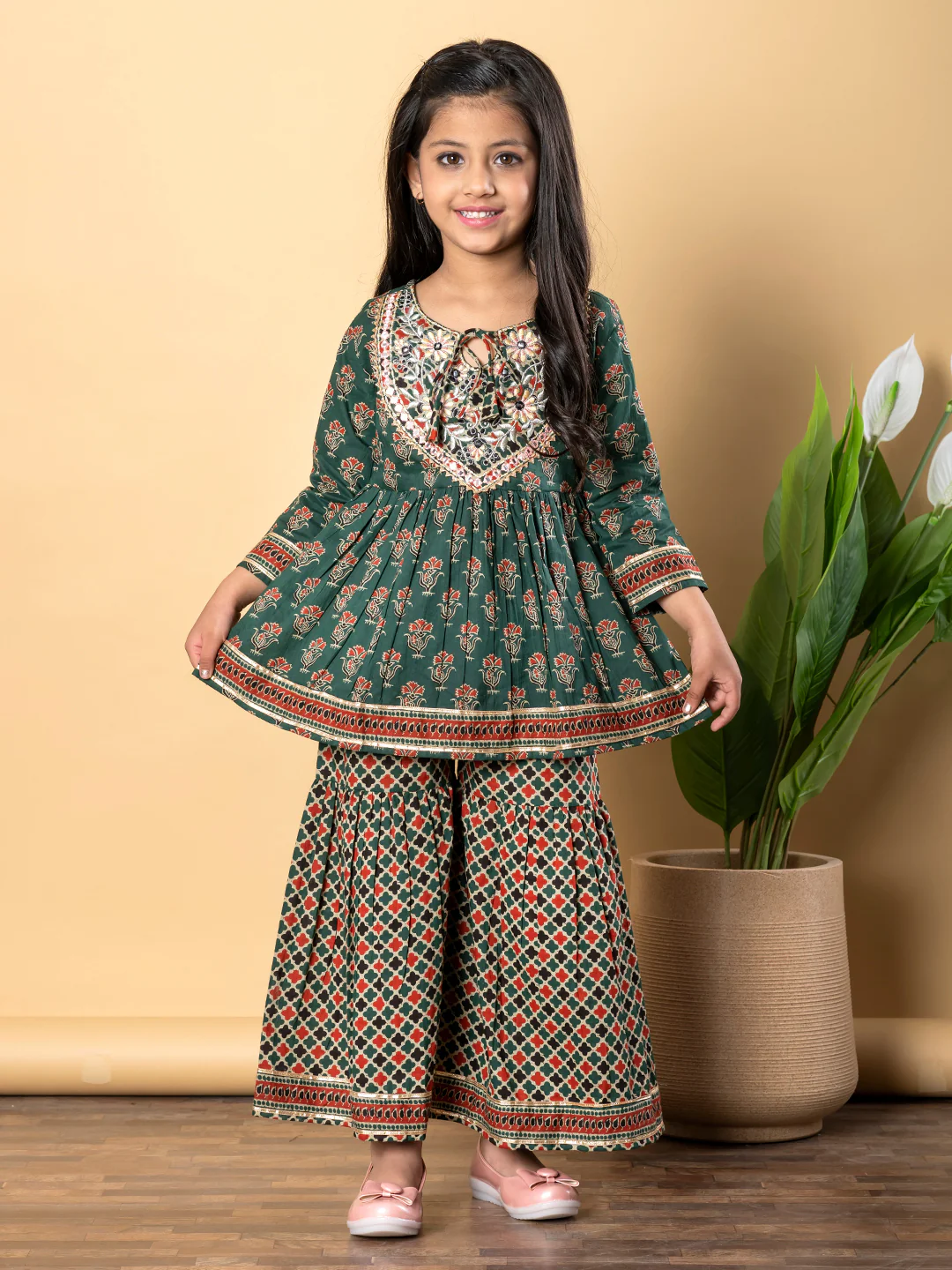 Indra Pine Cotton Printed Kurta Sharara Set - Image 3