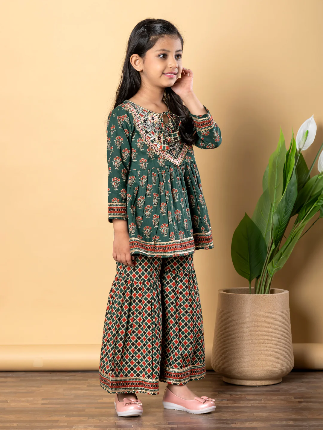 Indra Pine Cotton Printed Kurta Sharara Set - Image 4