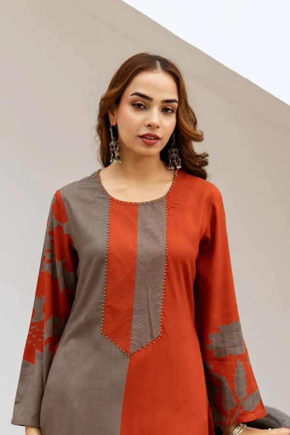 Bakul Brick Printed Kurta Pant Set - Image 2