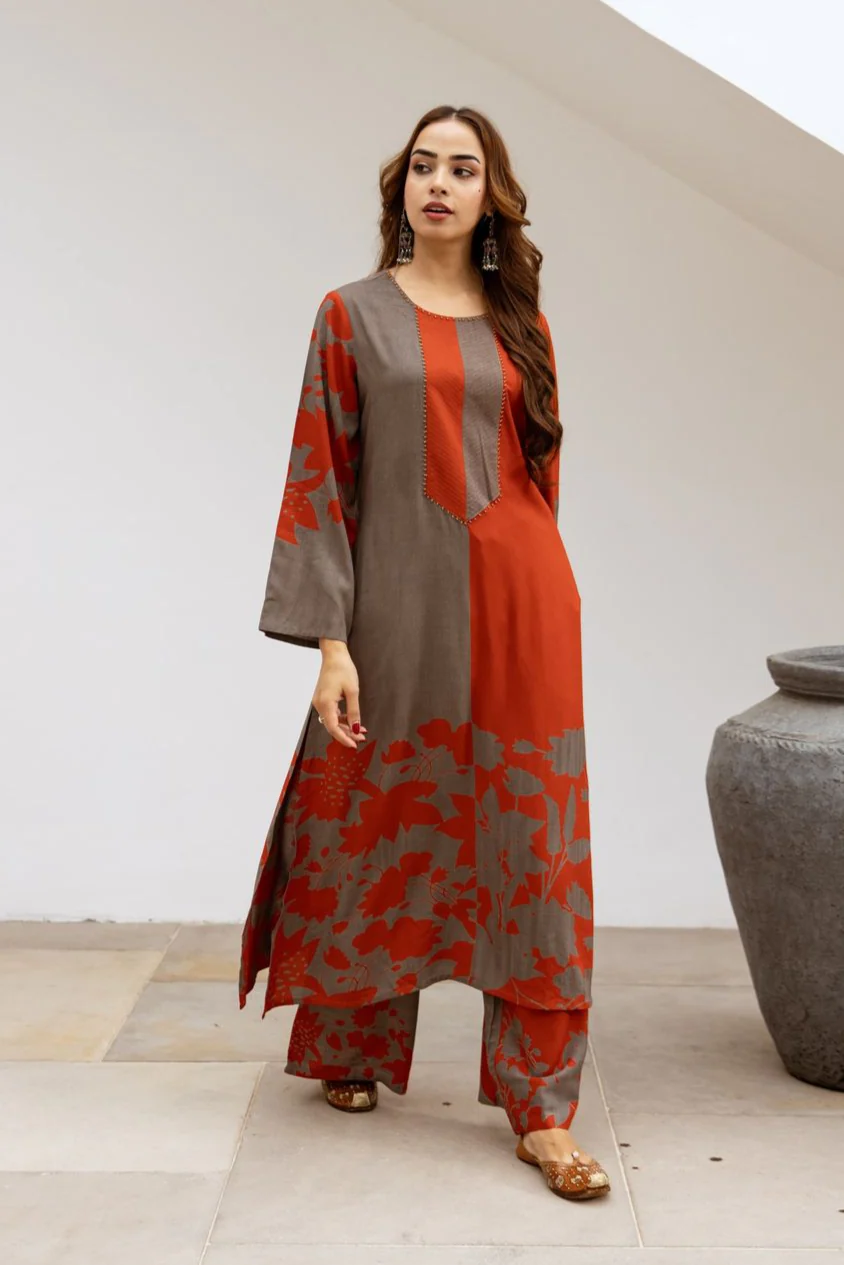 Bakul Brick Printed Kurta Pant Set - Image 4