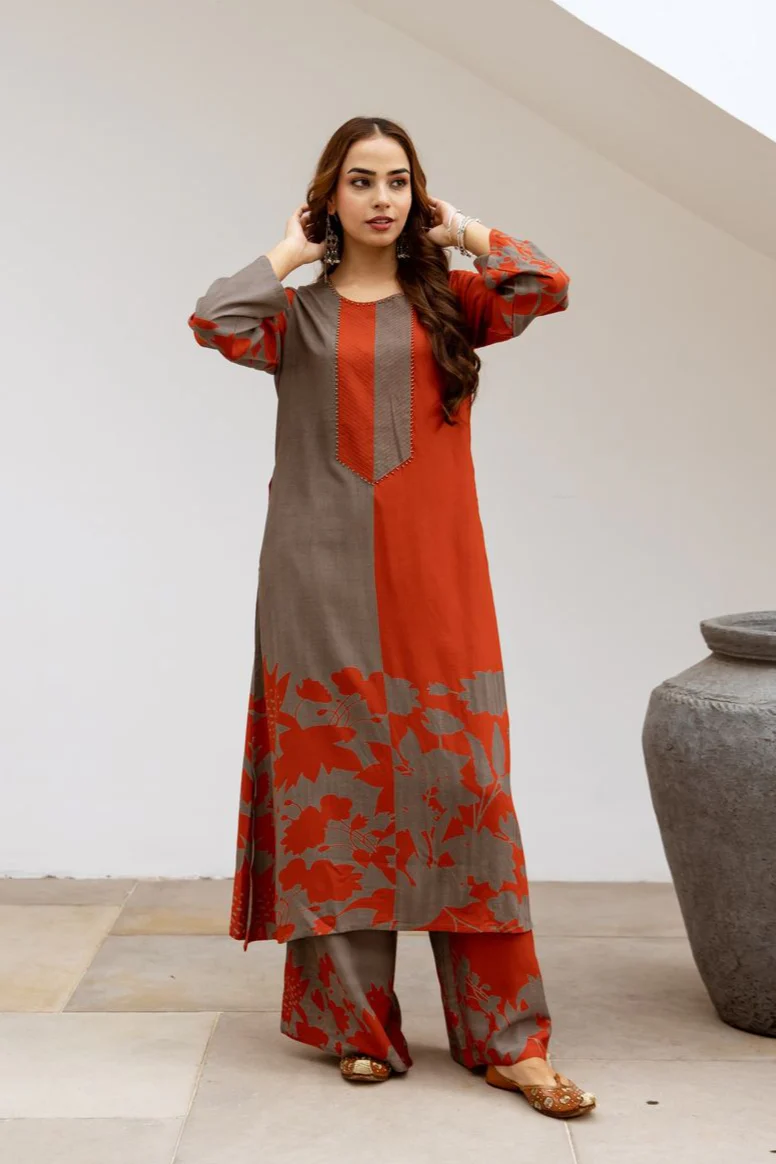 Bakul Brick Printed Kurta Pant Set - Image 5
