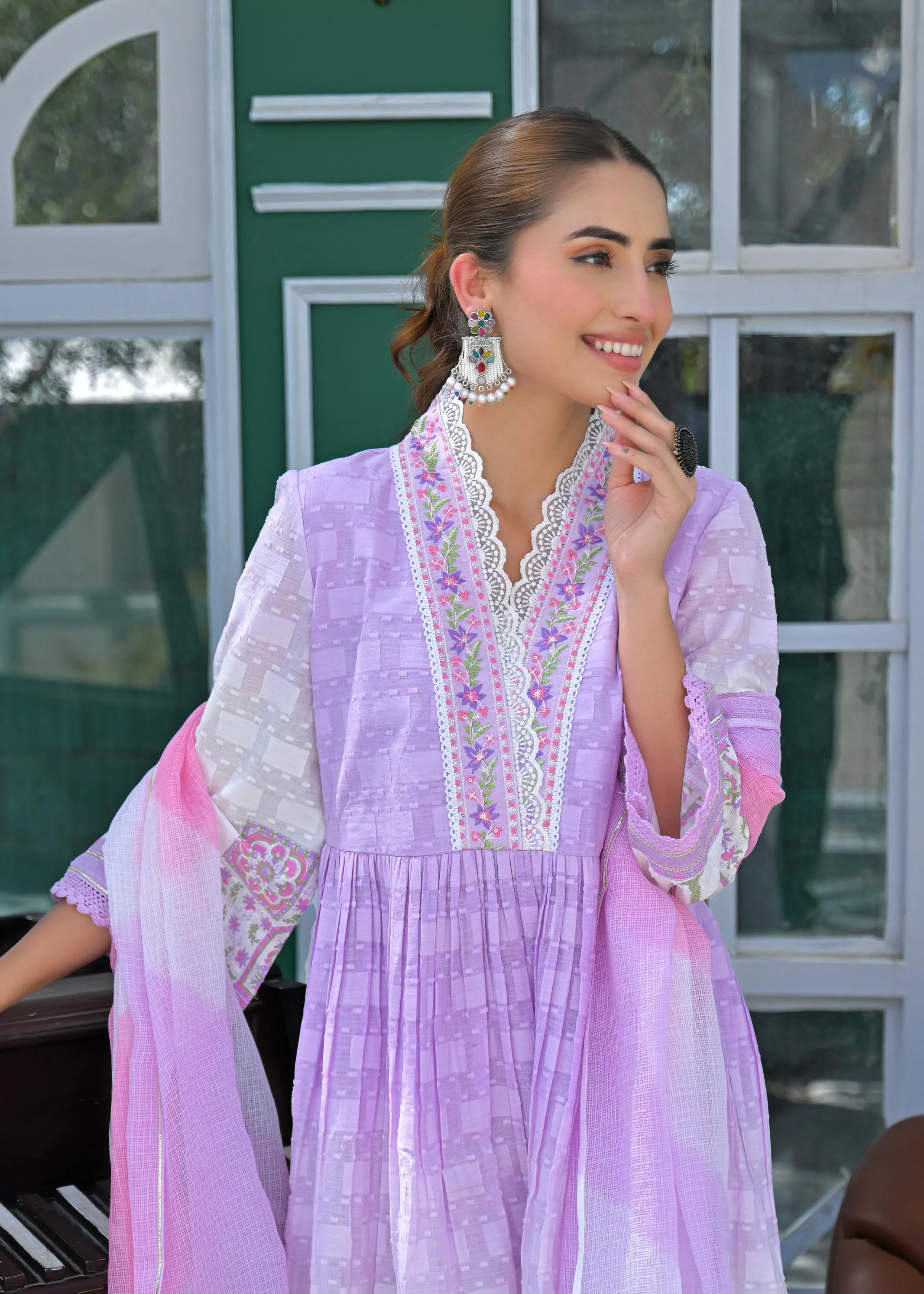 Tridhara Lavender Cotton Suit Set - Image 2