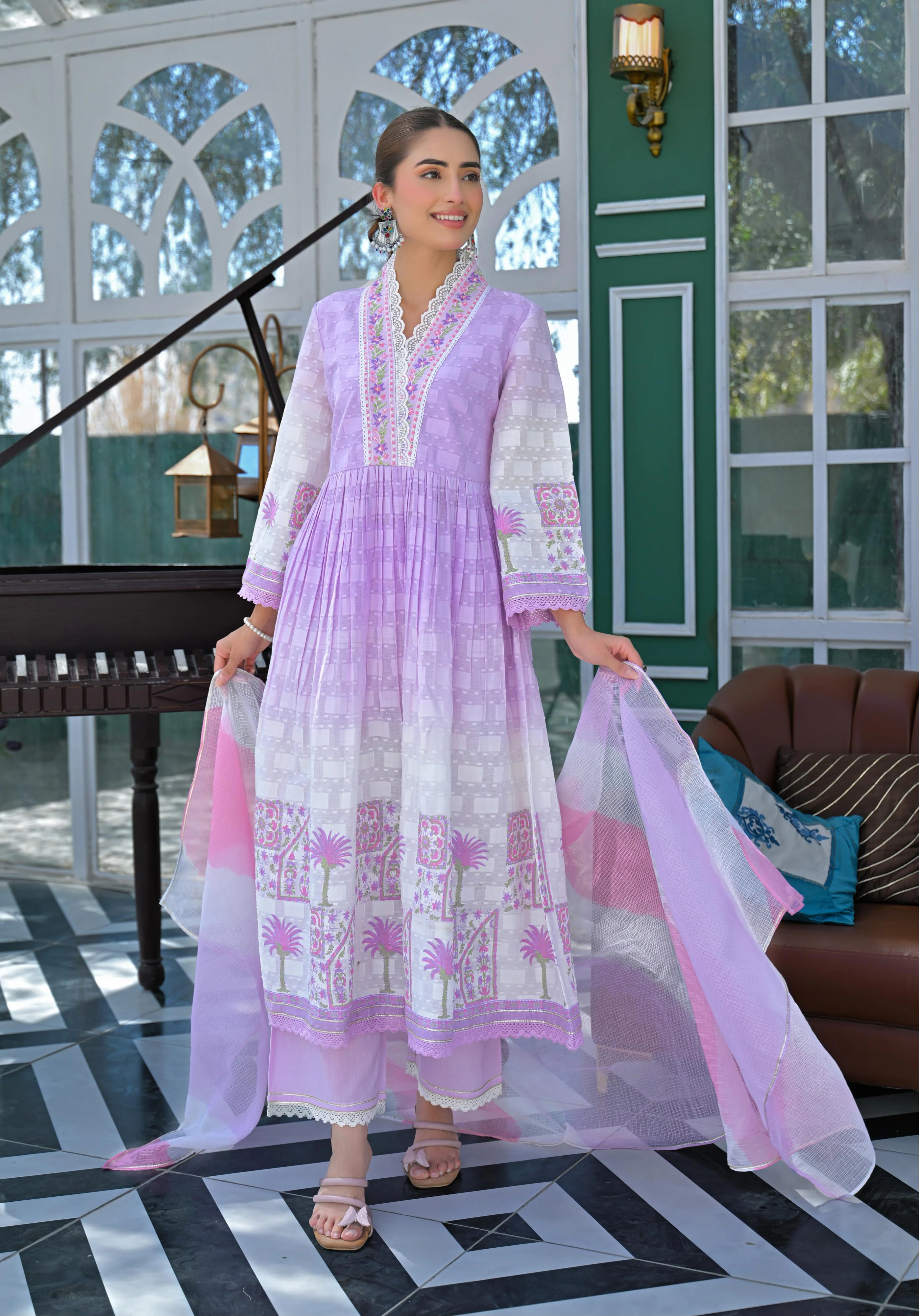Tridhara Lavender Cotton Suit Set - Image 3