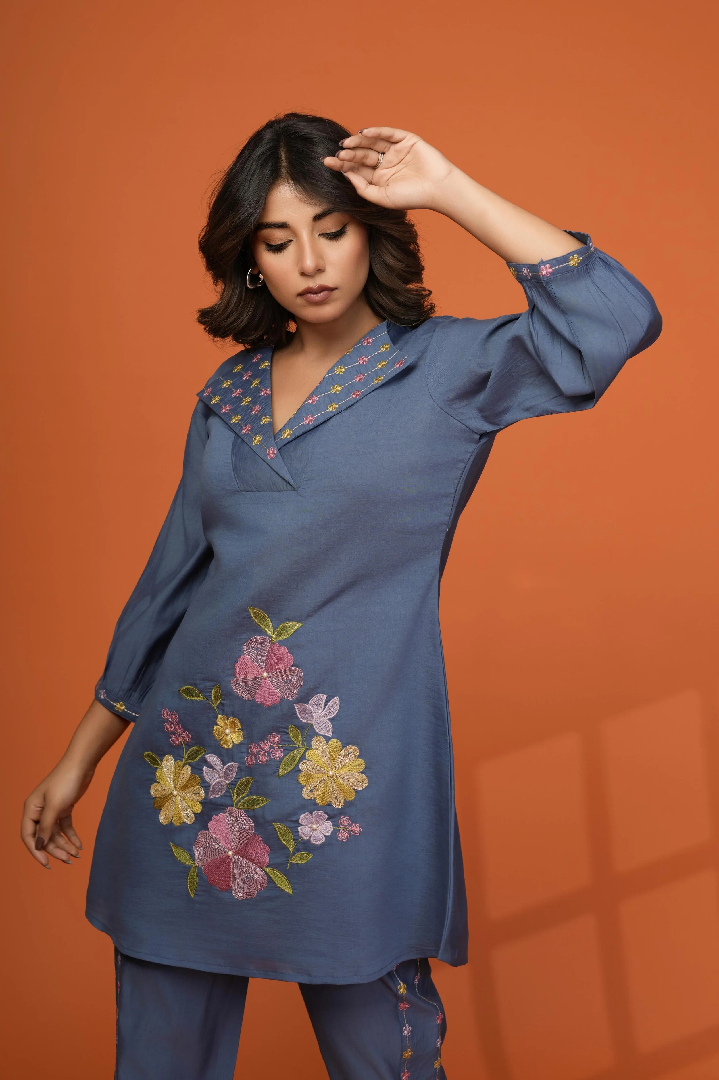 Darika cobalt embroidery co-ord set - Image 2