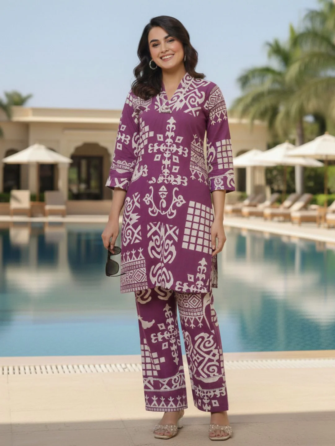 Hardik Purple printed cotton co-ord set - Image 2