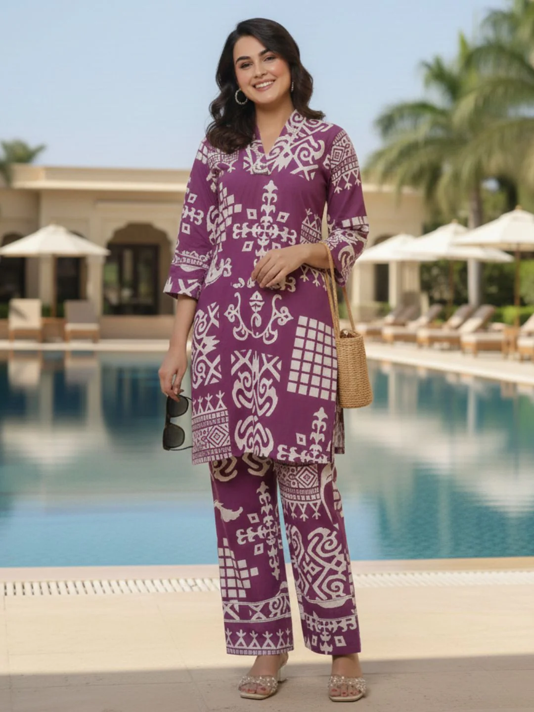 Hardik Purple printed cotton co-ord set - Image 3
