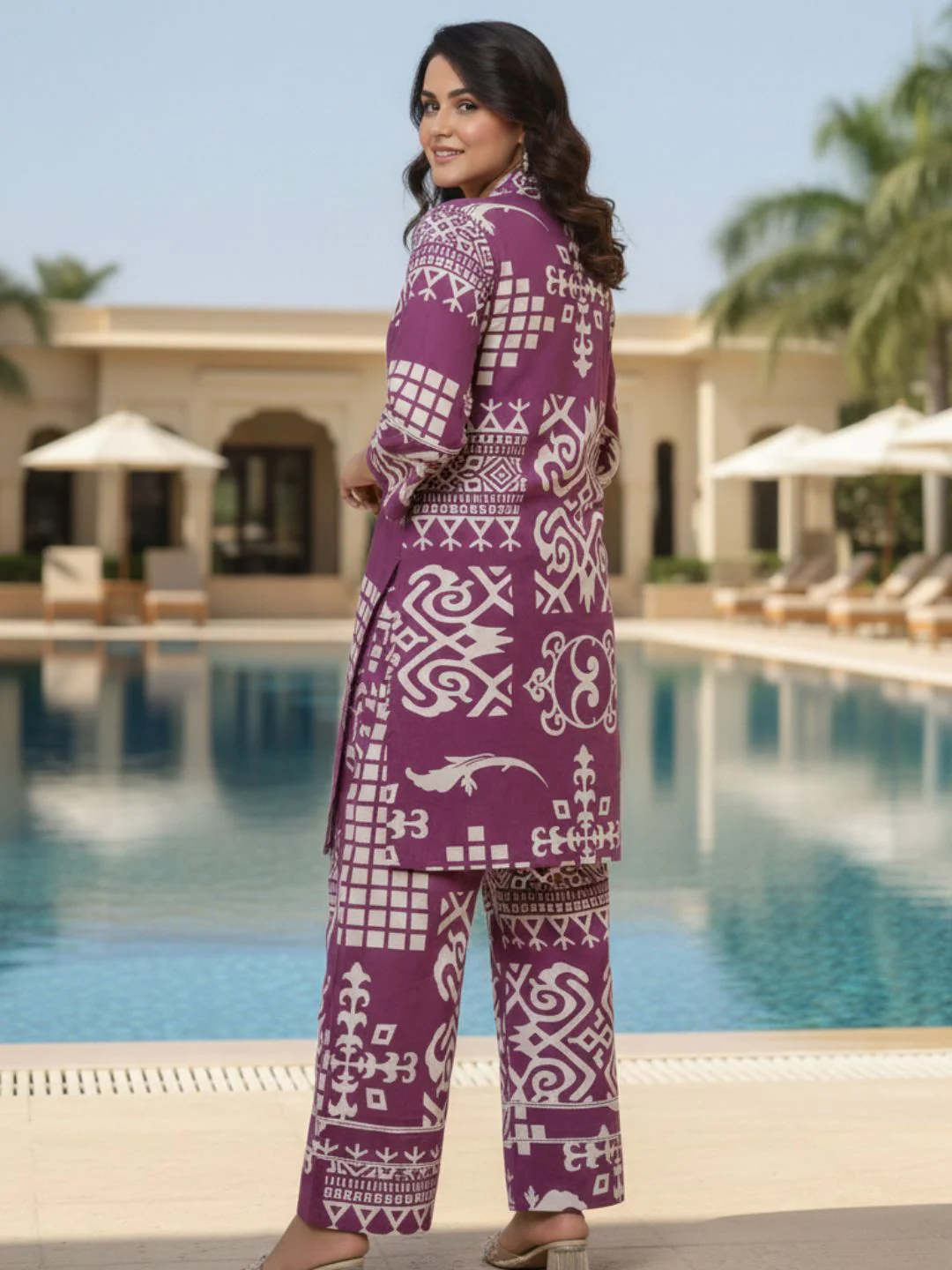 Hardik Purple printed cotton co-ord set - Image 4