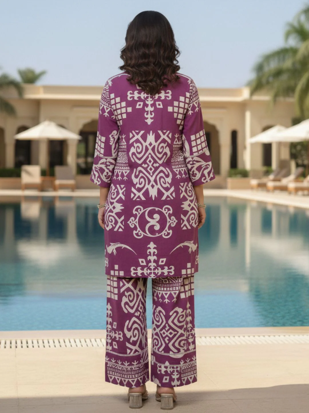 Hardik Purple printed cotton co-ord set - Image 5