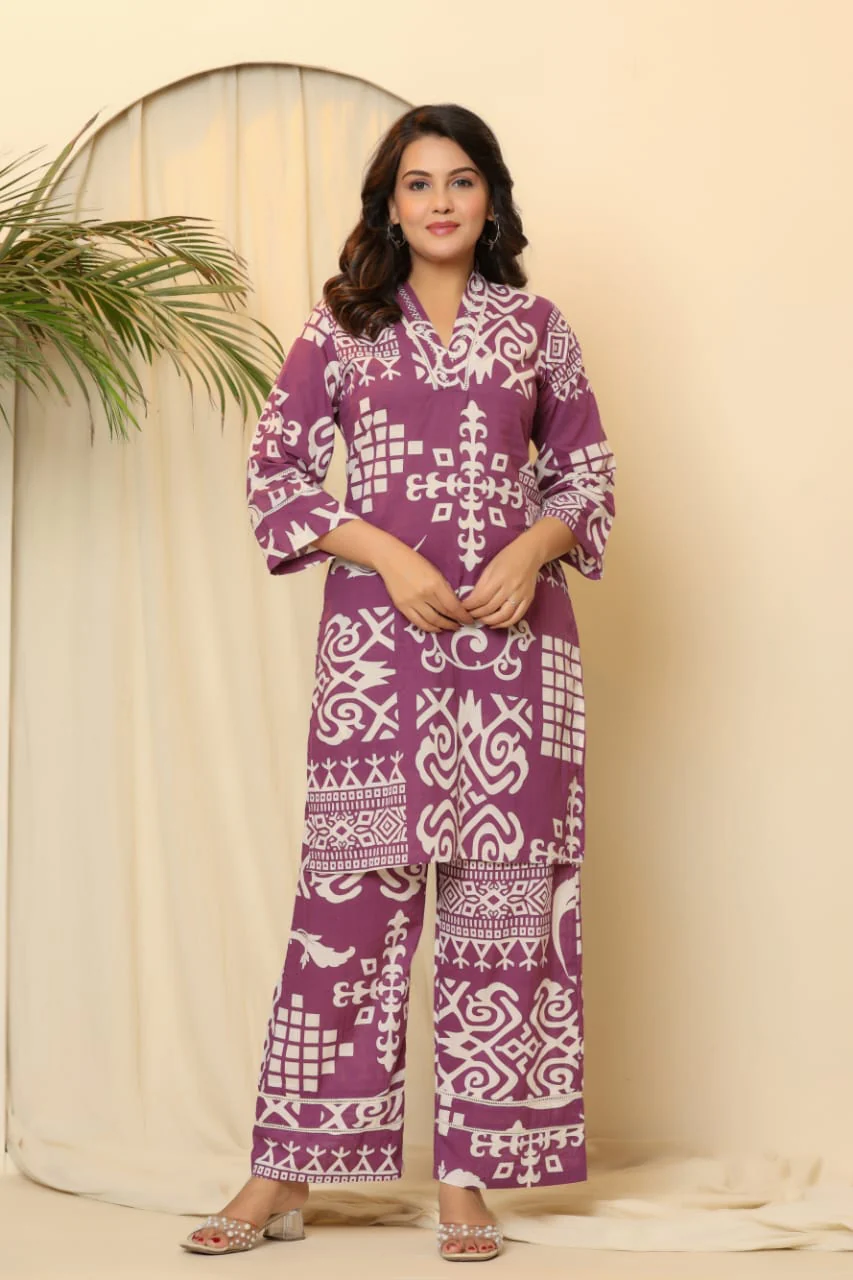 Hardik Purple printed cotton co-ord set - Image 6