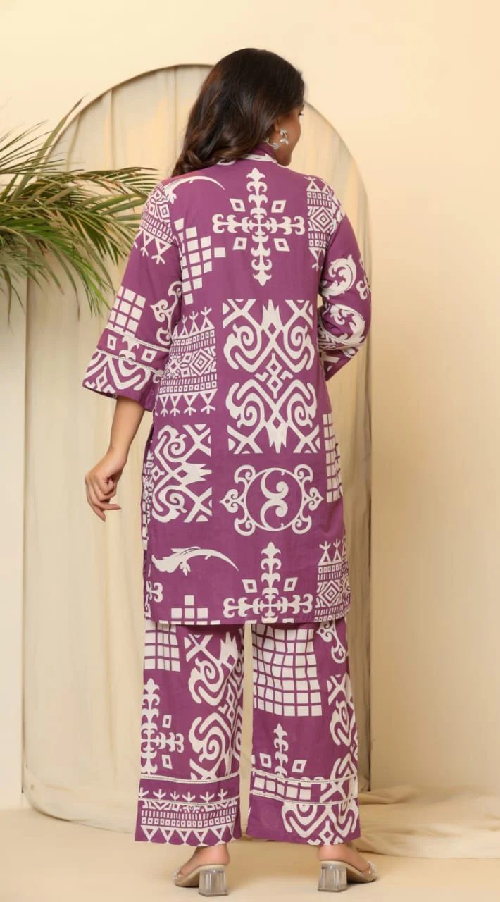 Hardik Purple printed cotton co-ord set - Image 8
